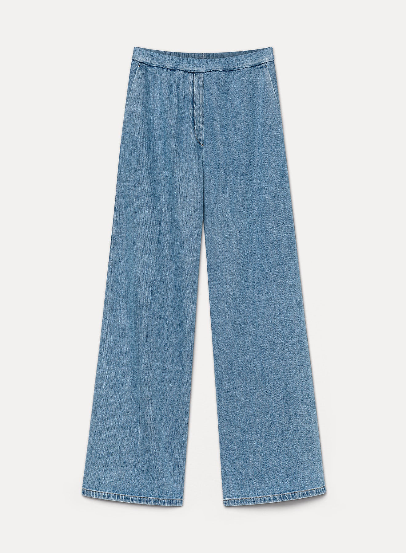 loose elasticated trousers in cavalry denim indigo | forte_forte
