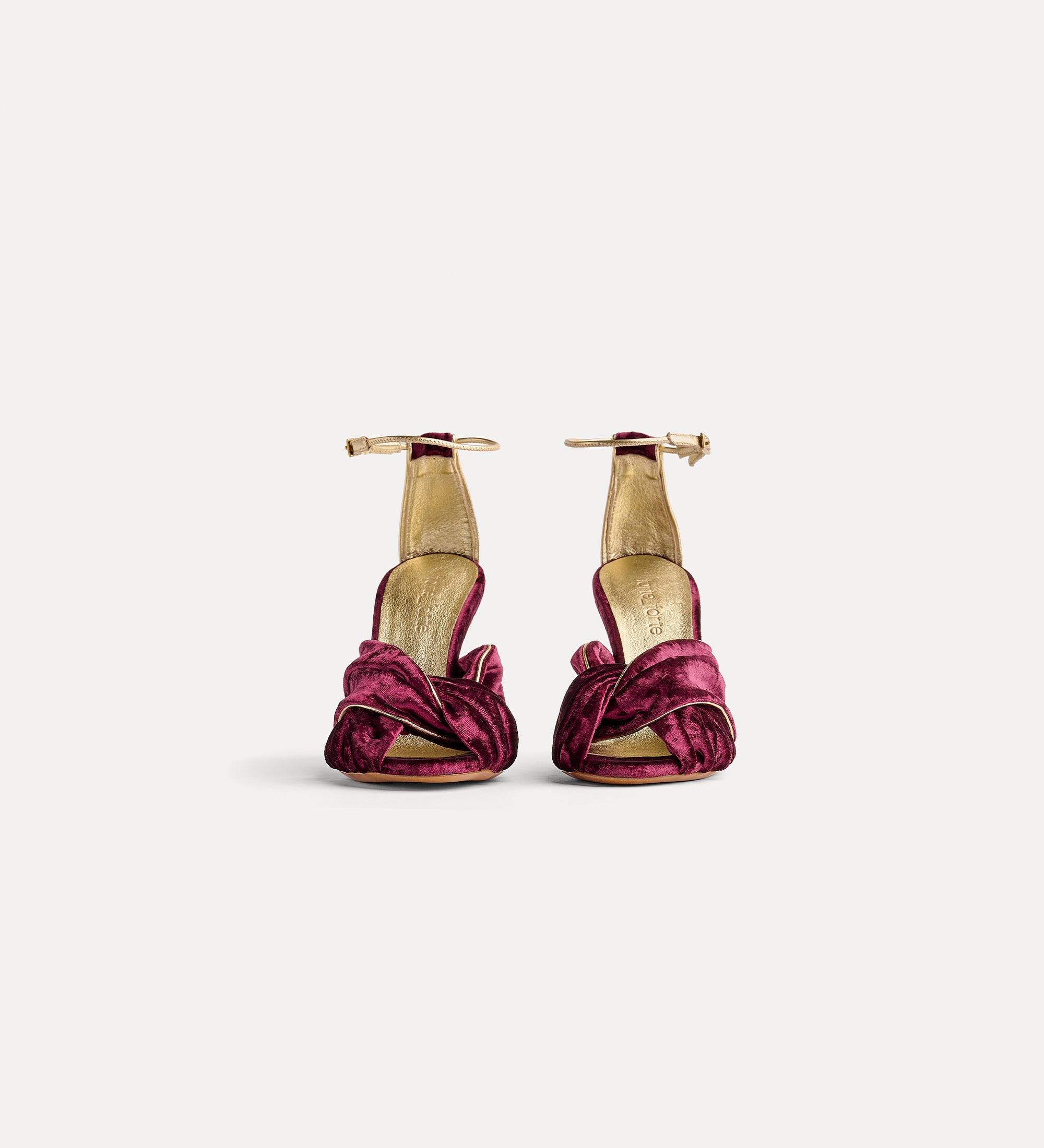 velvet criss–cross sandals with high heels ruby