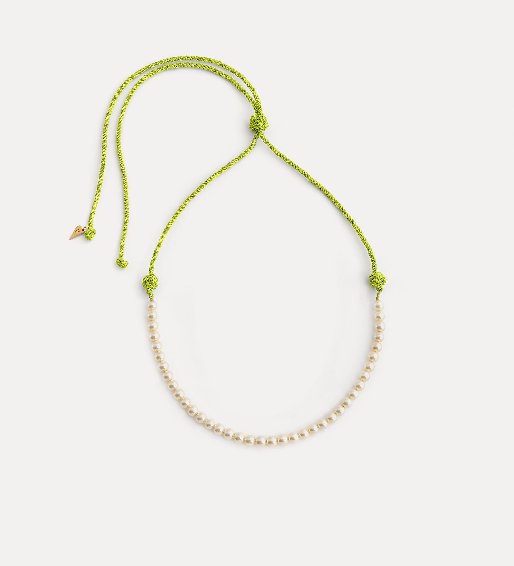 braided cord necklace with glass pearls green