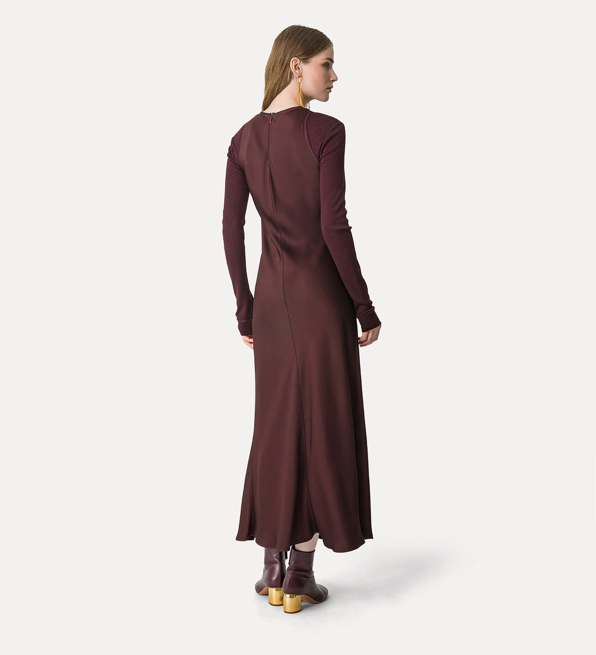 abito smanicato in envers satin chocolat noir