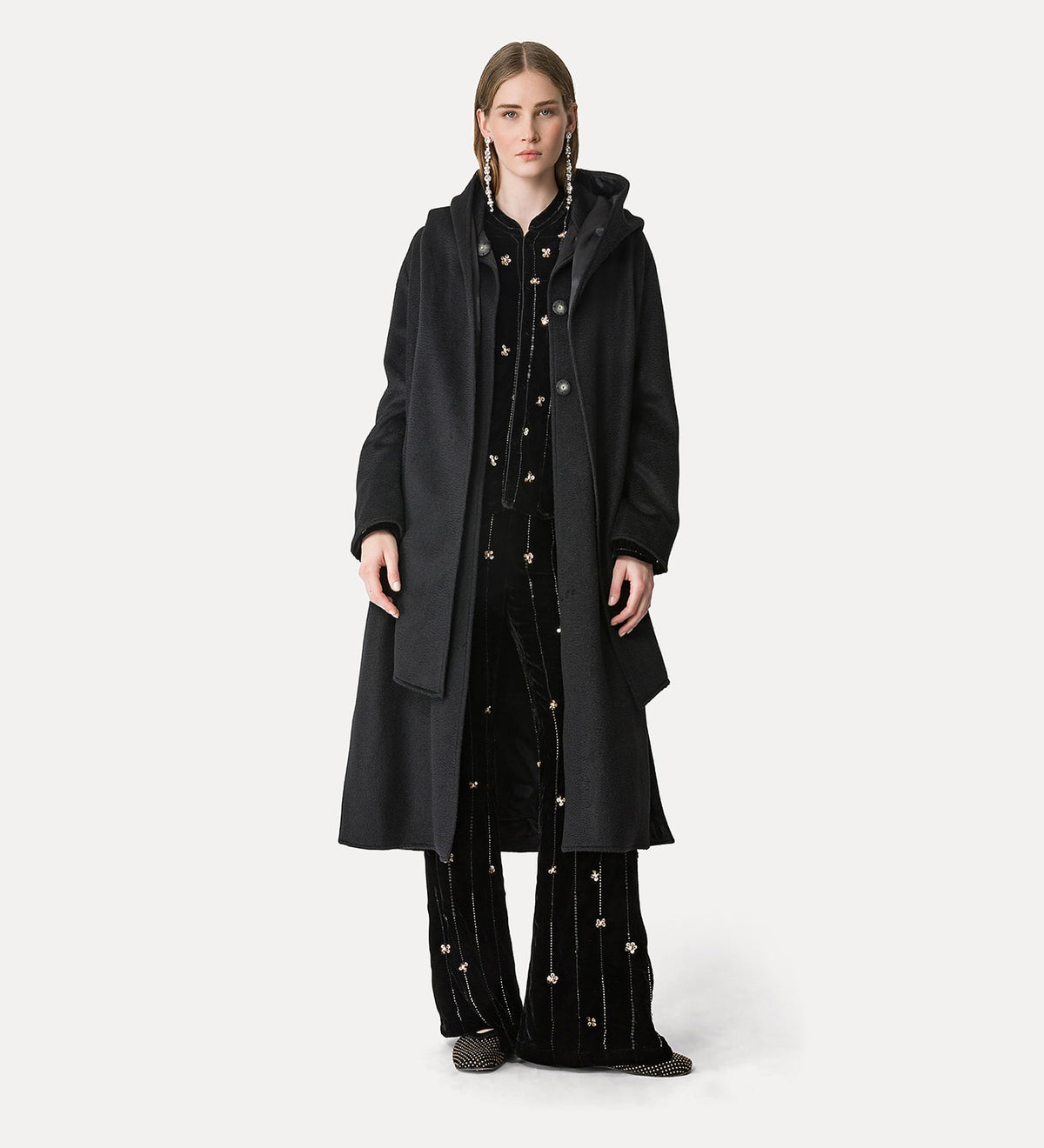 cappotto in lana mohair effetto astrakan noir