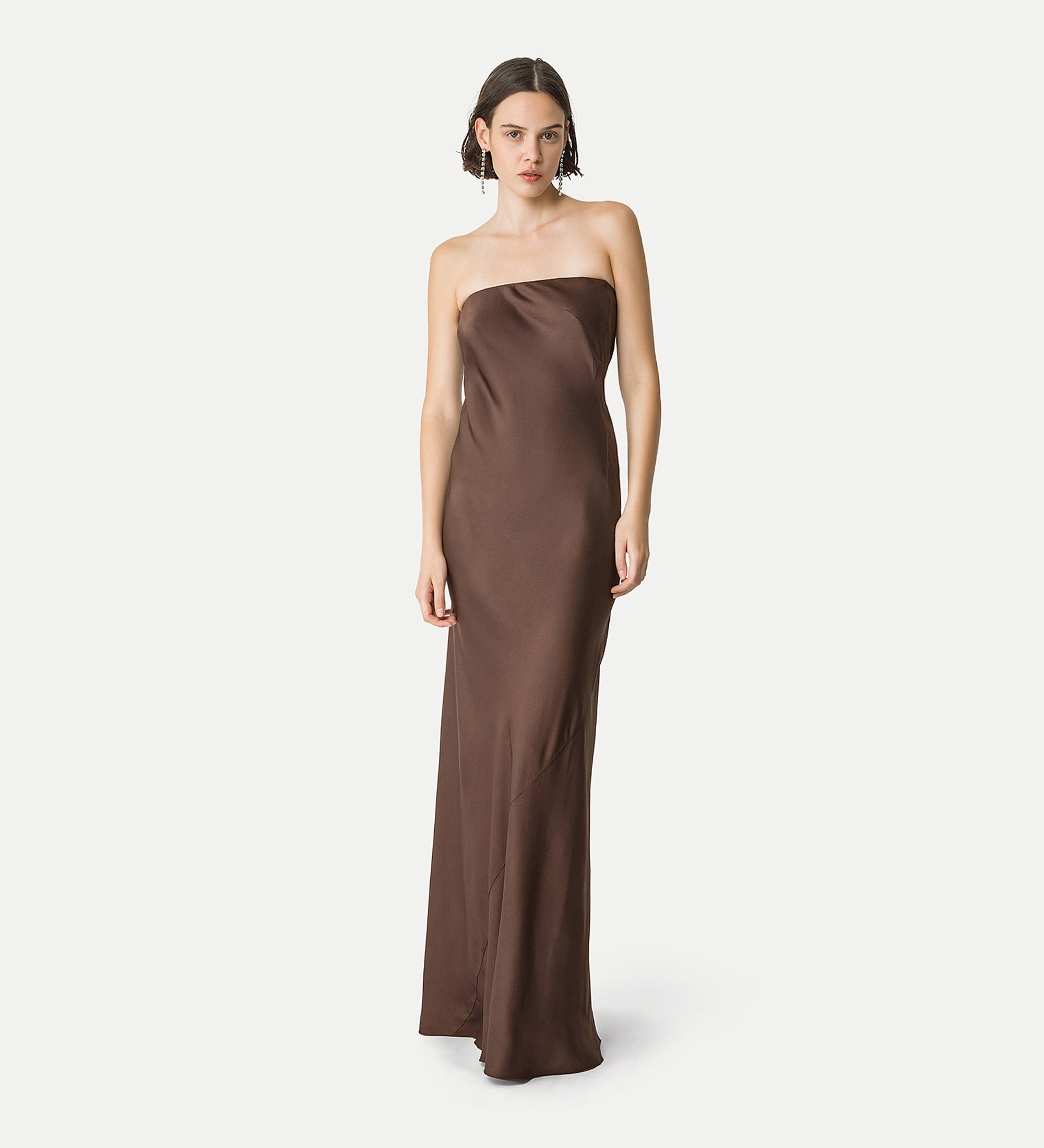 elegant dress in envers satin brown