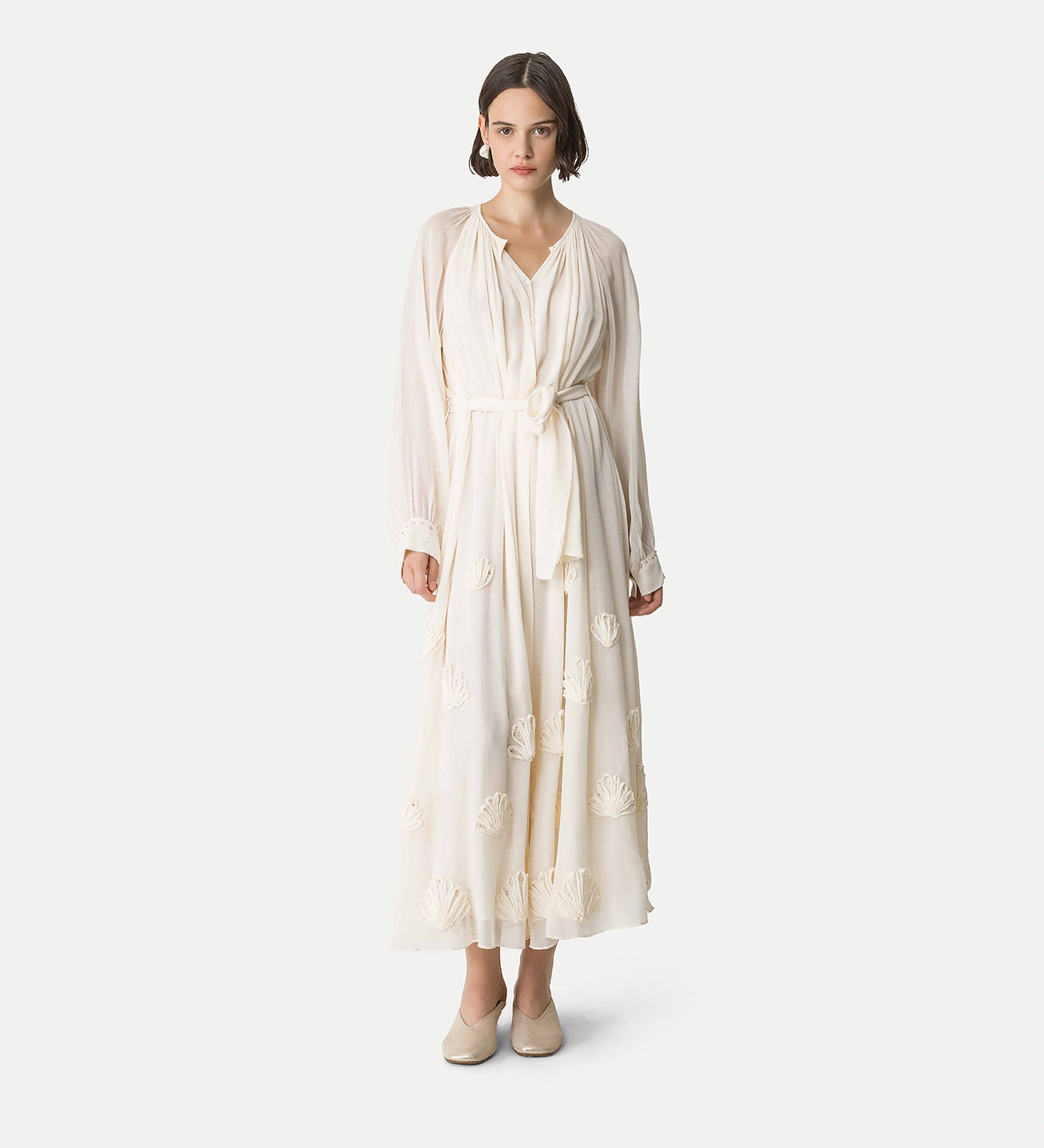 georgette dress with “lunamaris” embroidery white