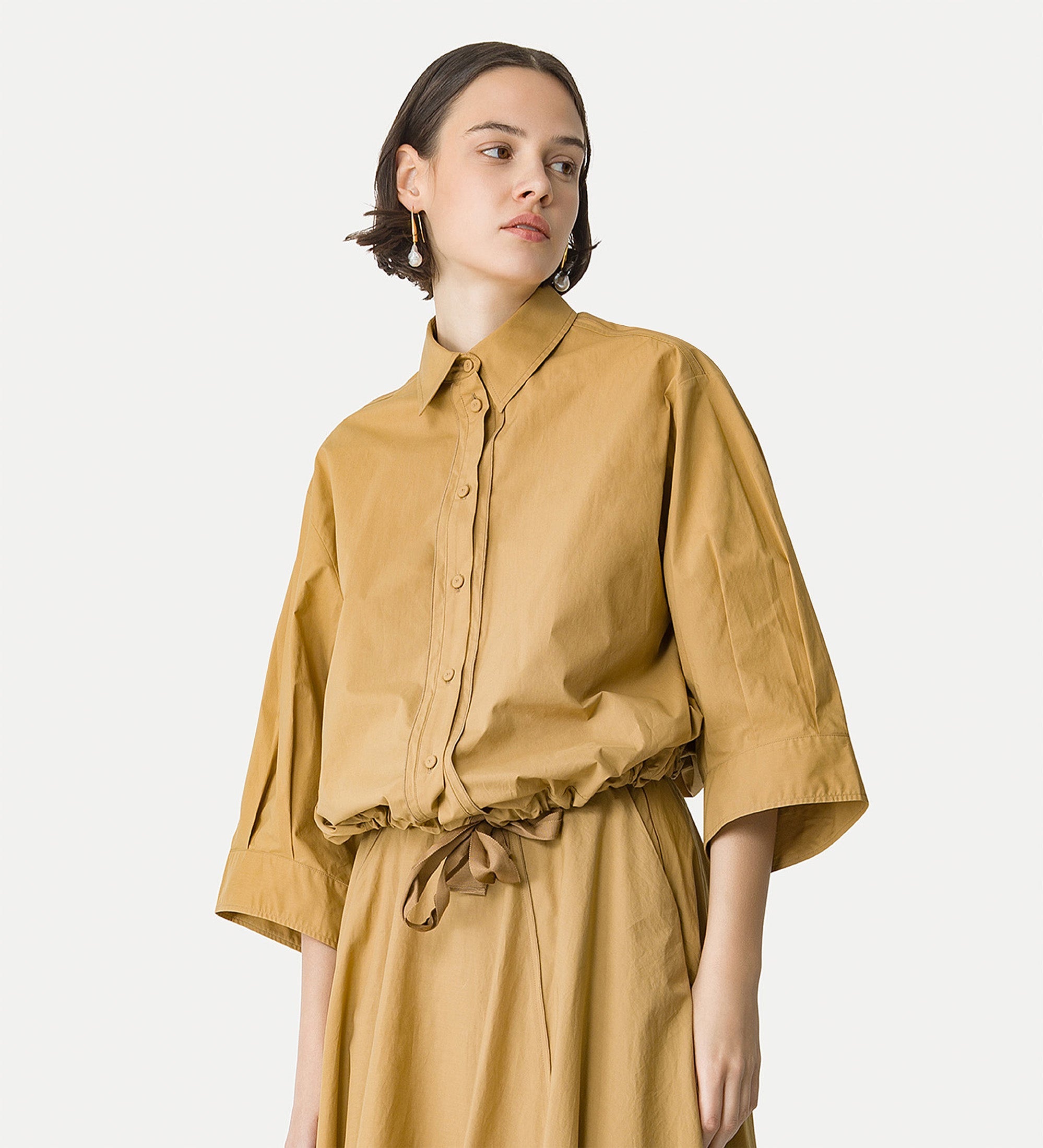 half—sleeve poplin shirt yellow gold