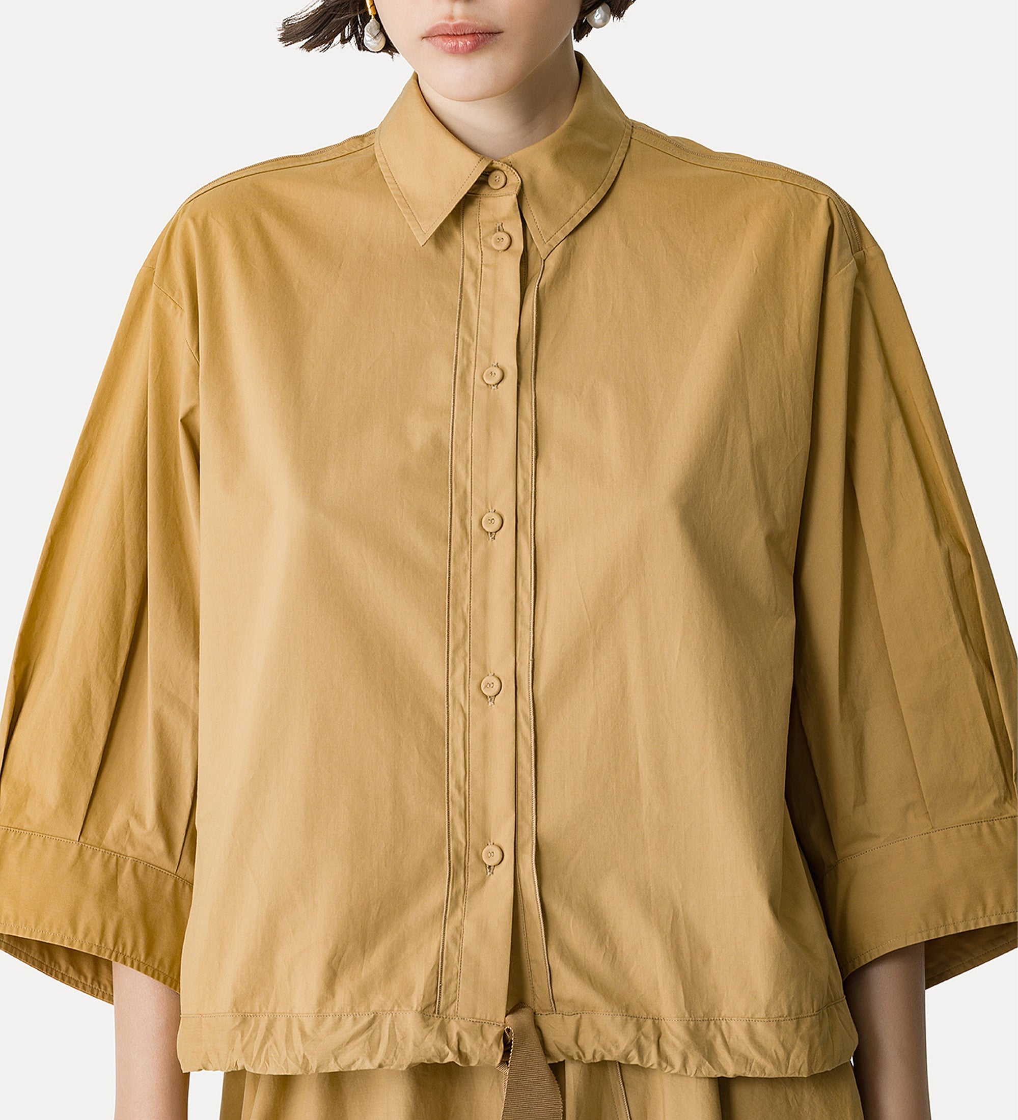 half—sleeve poplin shirt yellow gold