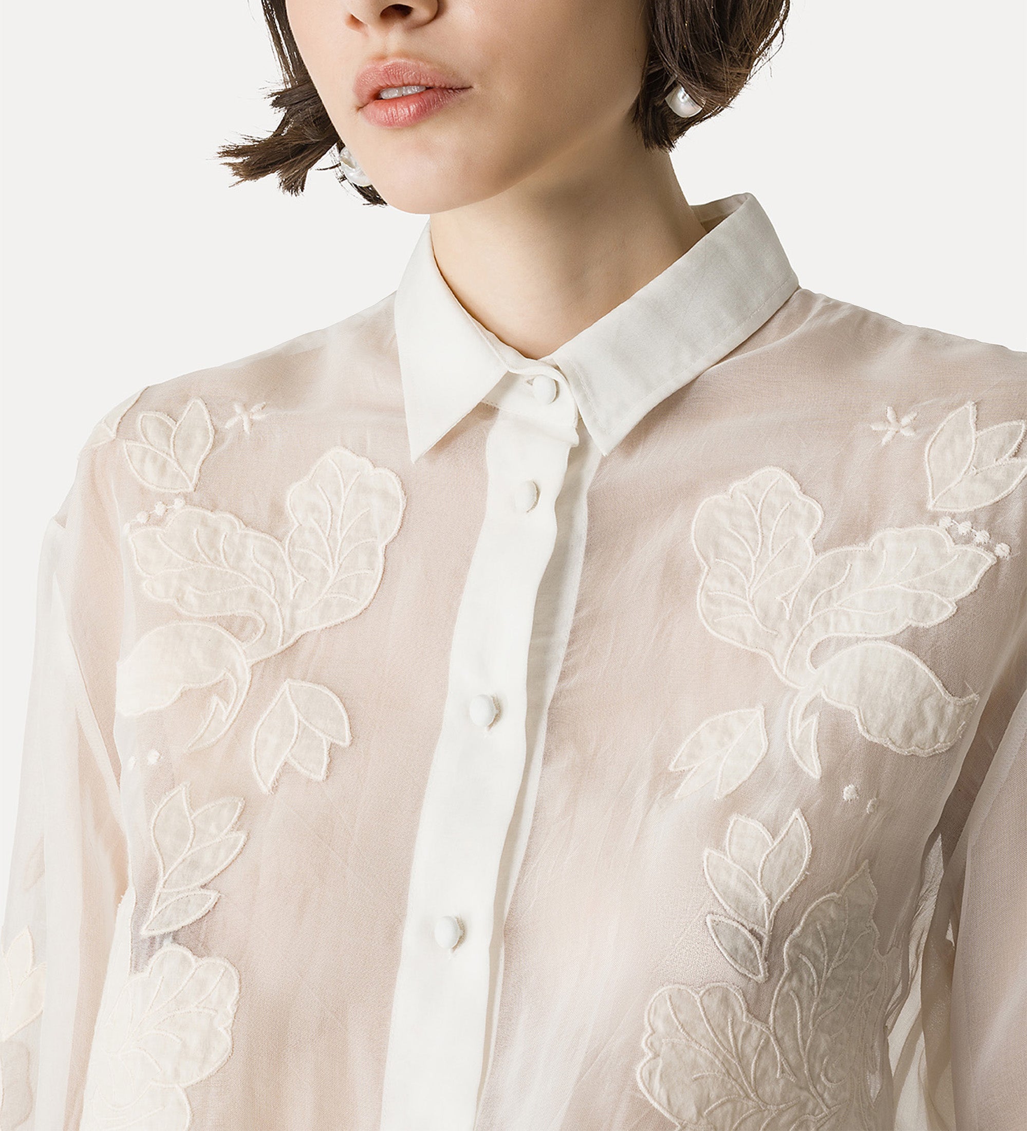 organza shirt with embroidery “iris velvet” white