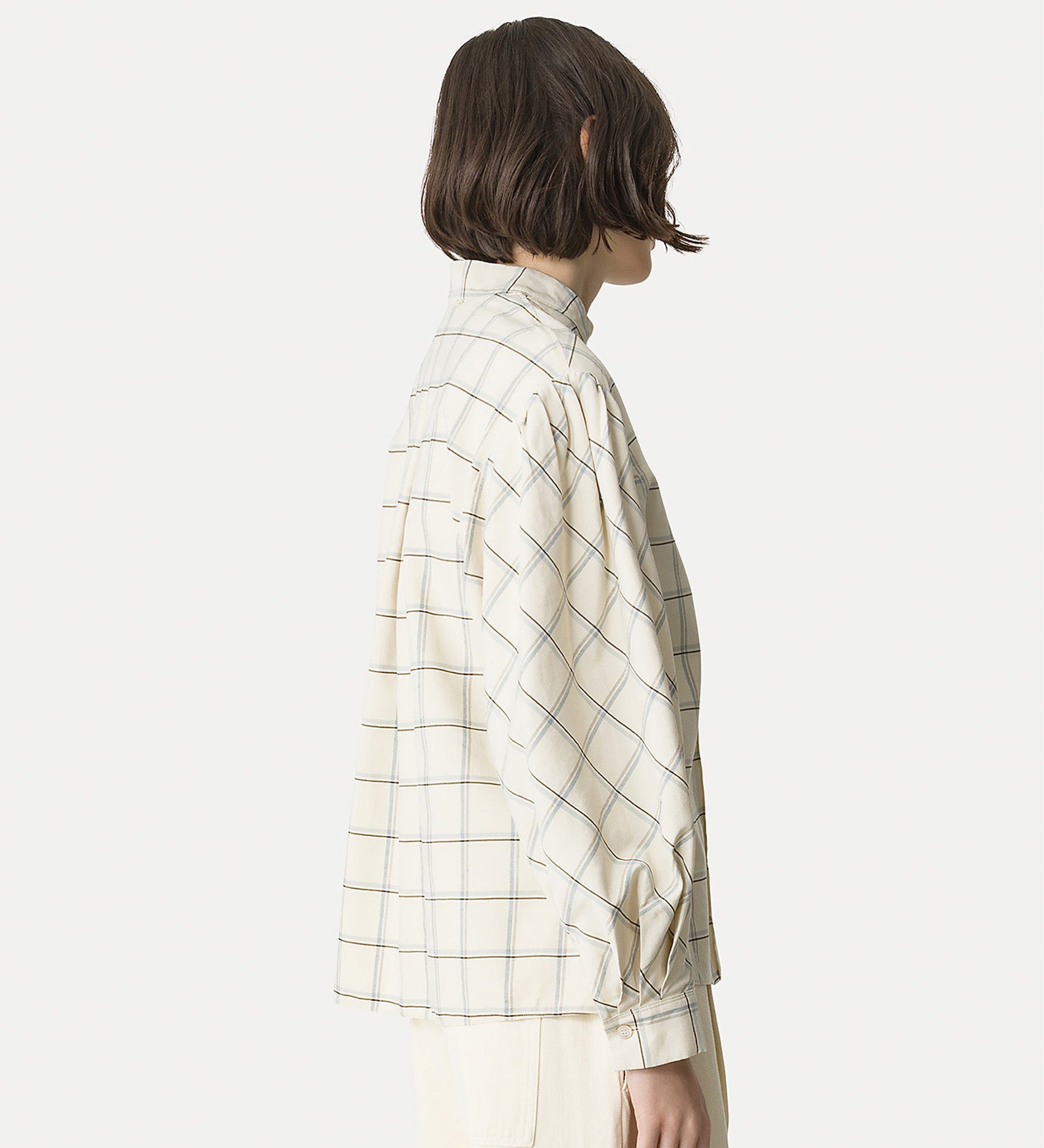 mandarin—collar tartan shirt light blue