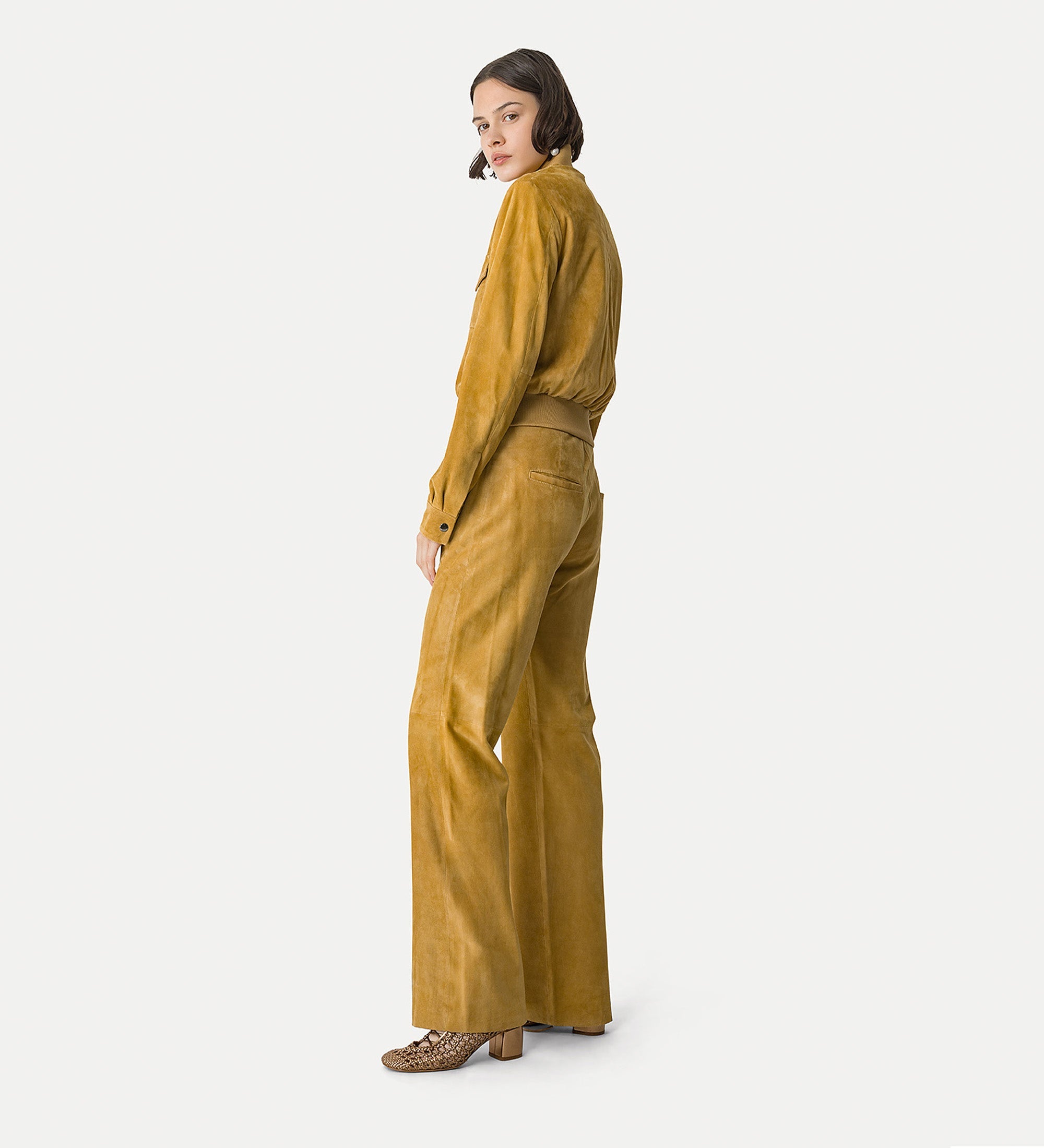 suede bomber jacket yellow gold