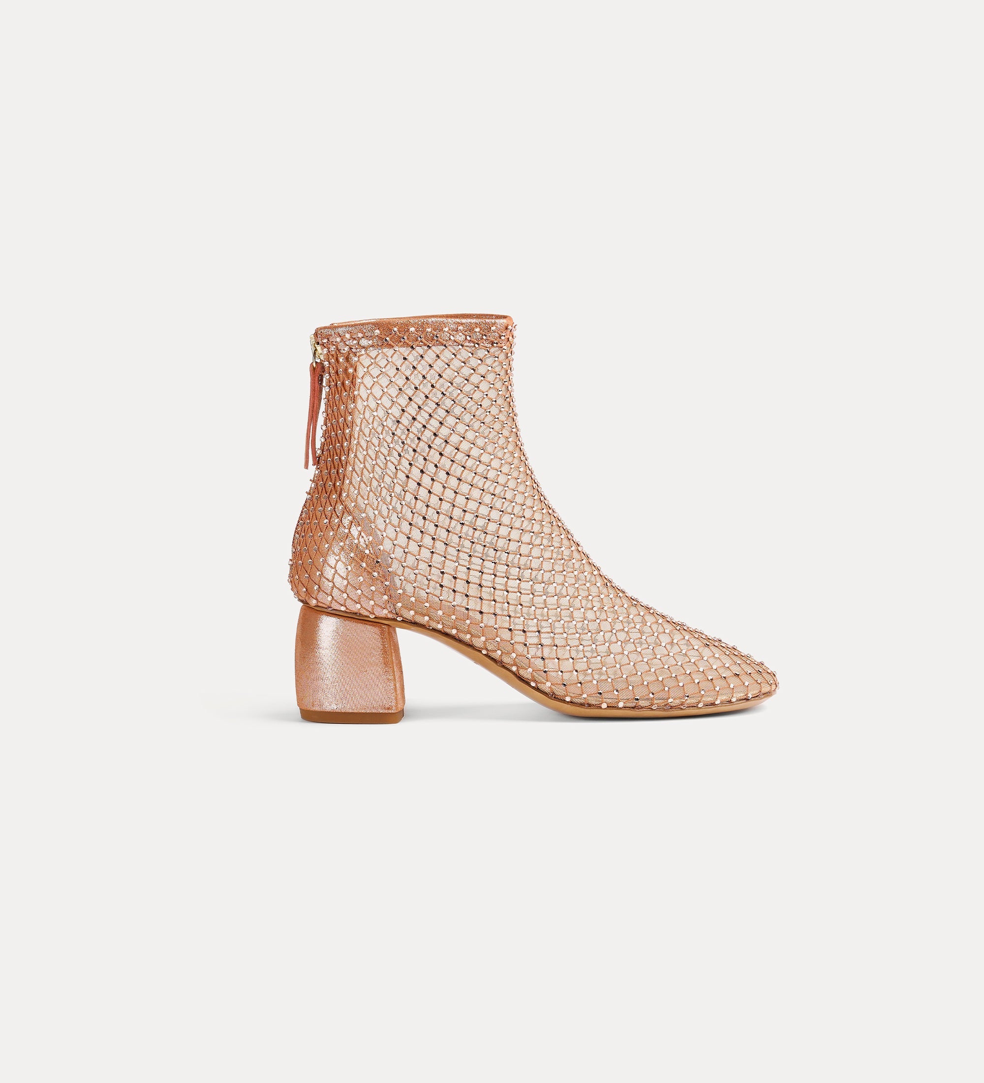 chic “my alma” mesh ankle boot with diamanté detailing yellow gold
