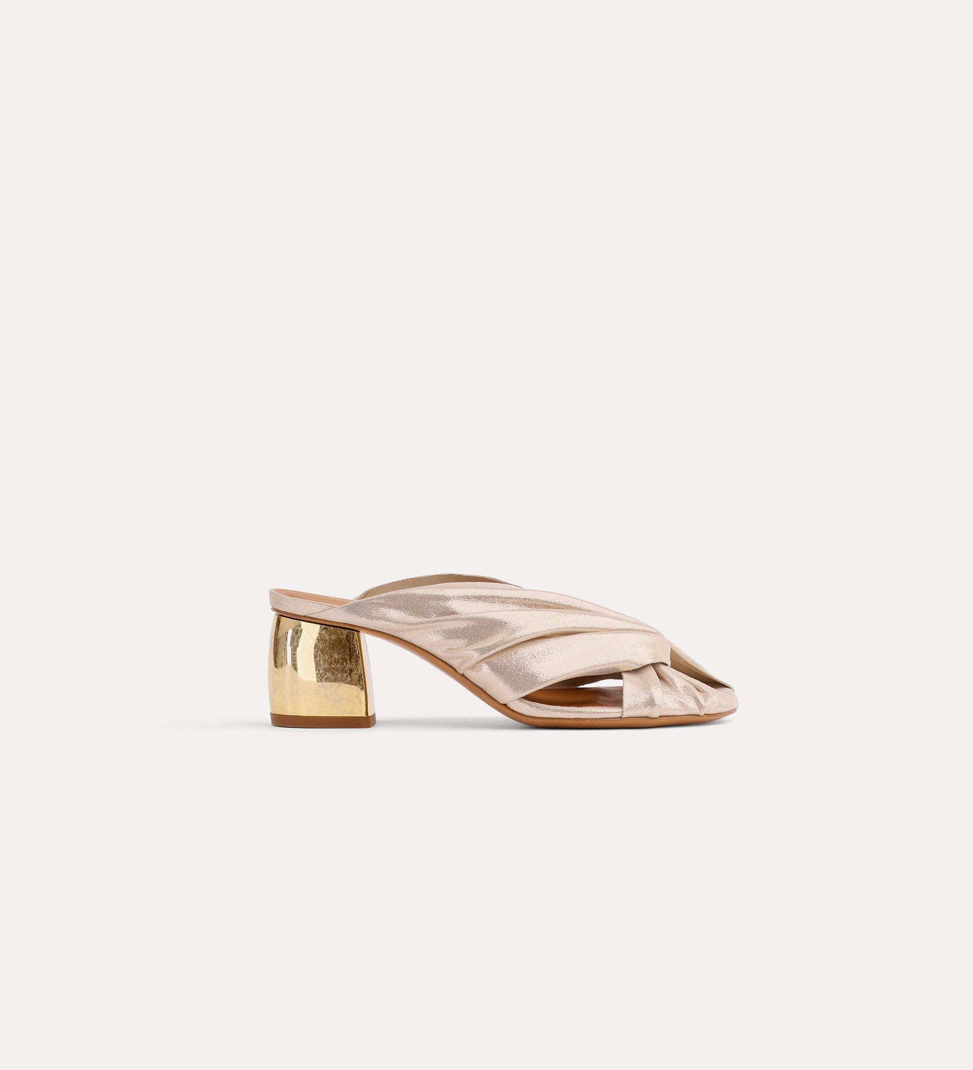 crossed laminated leather sandal yellow gold
