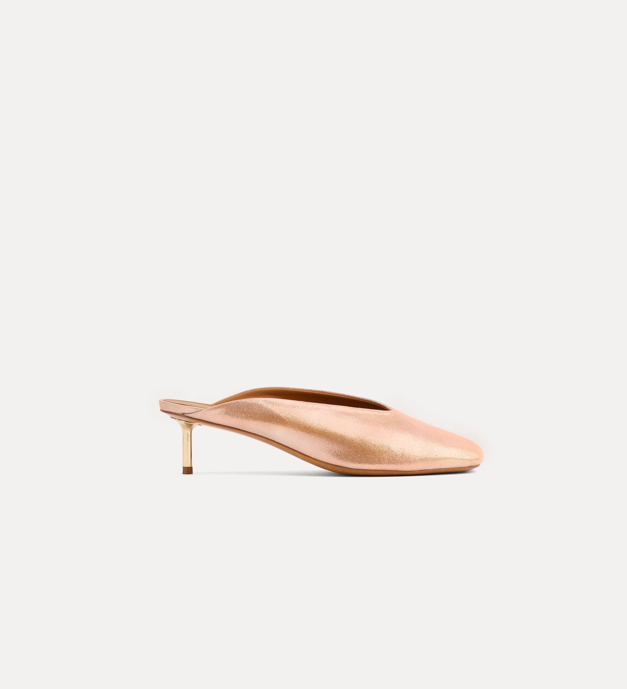 laminated leather mules with metallic heel pink