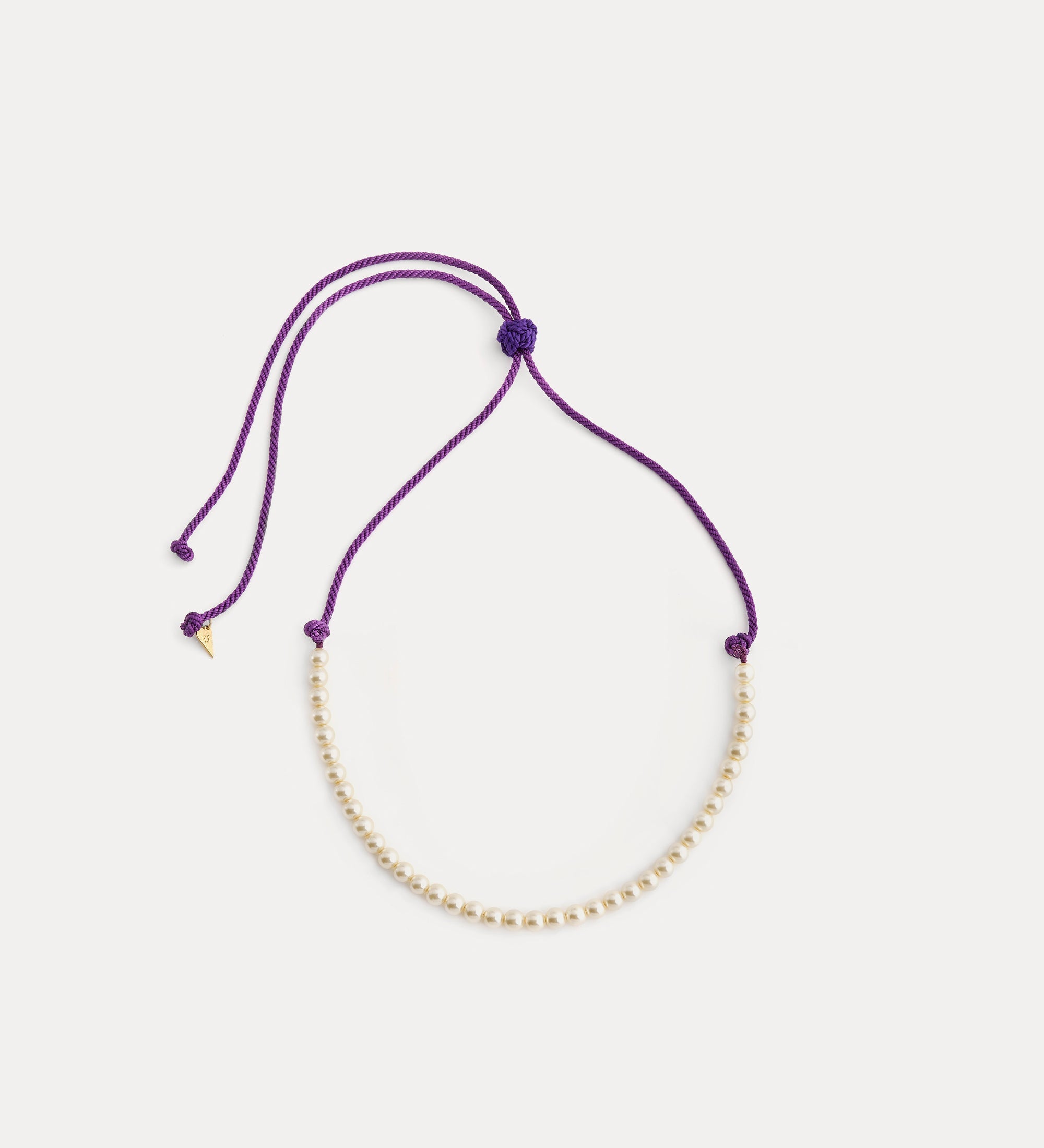 braided cord necklace with glass pearls lilac