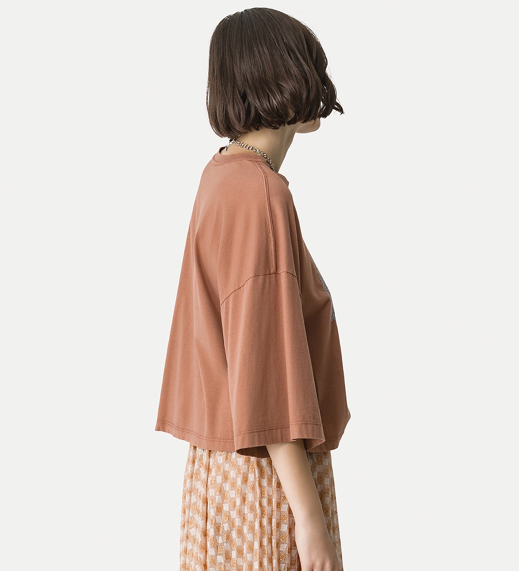 cropped oversized embroidered t-shirt brown