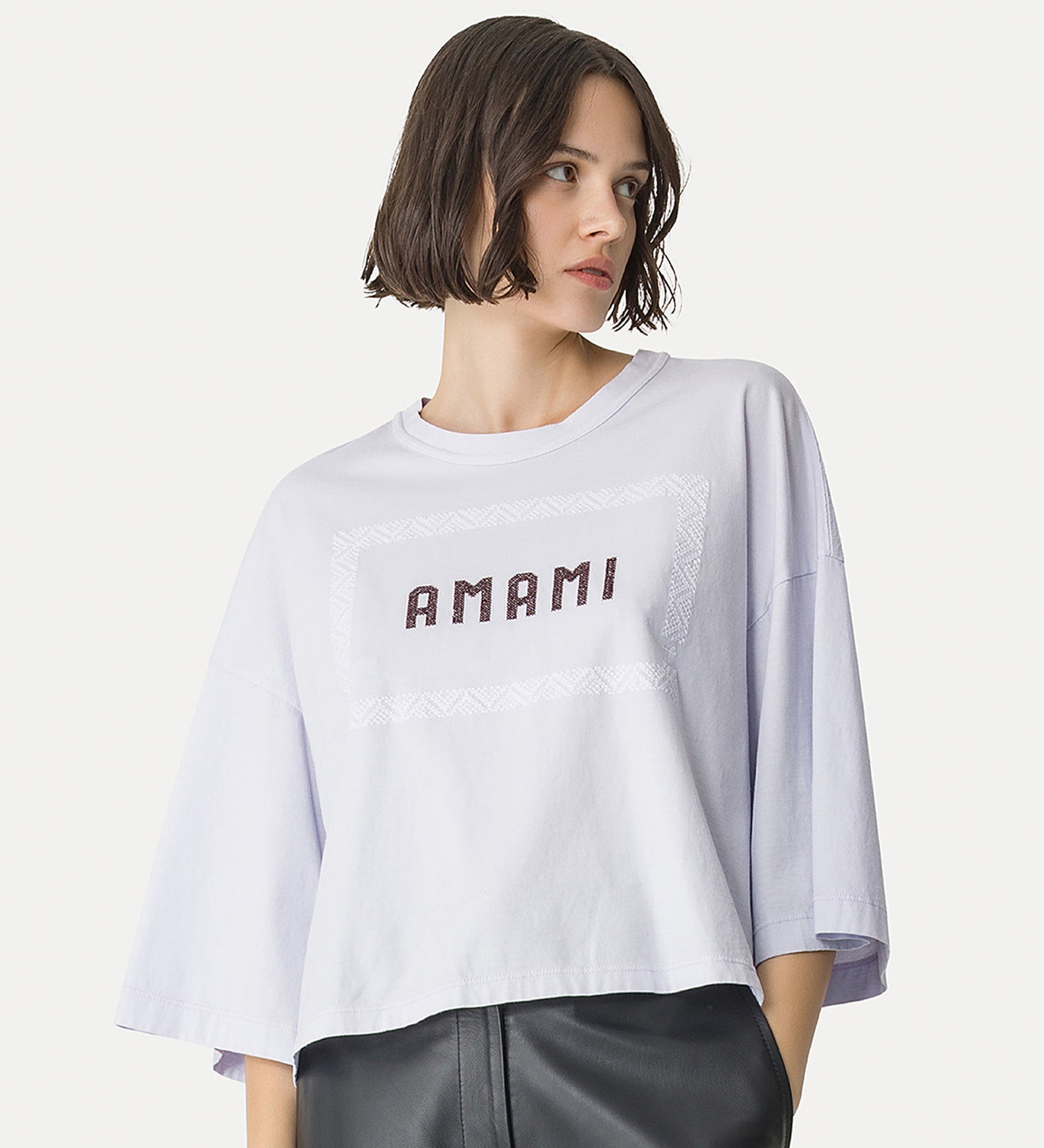 cropped embroidered t-shirt light blue