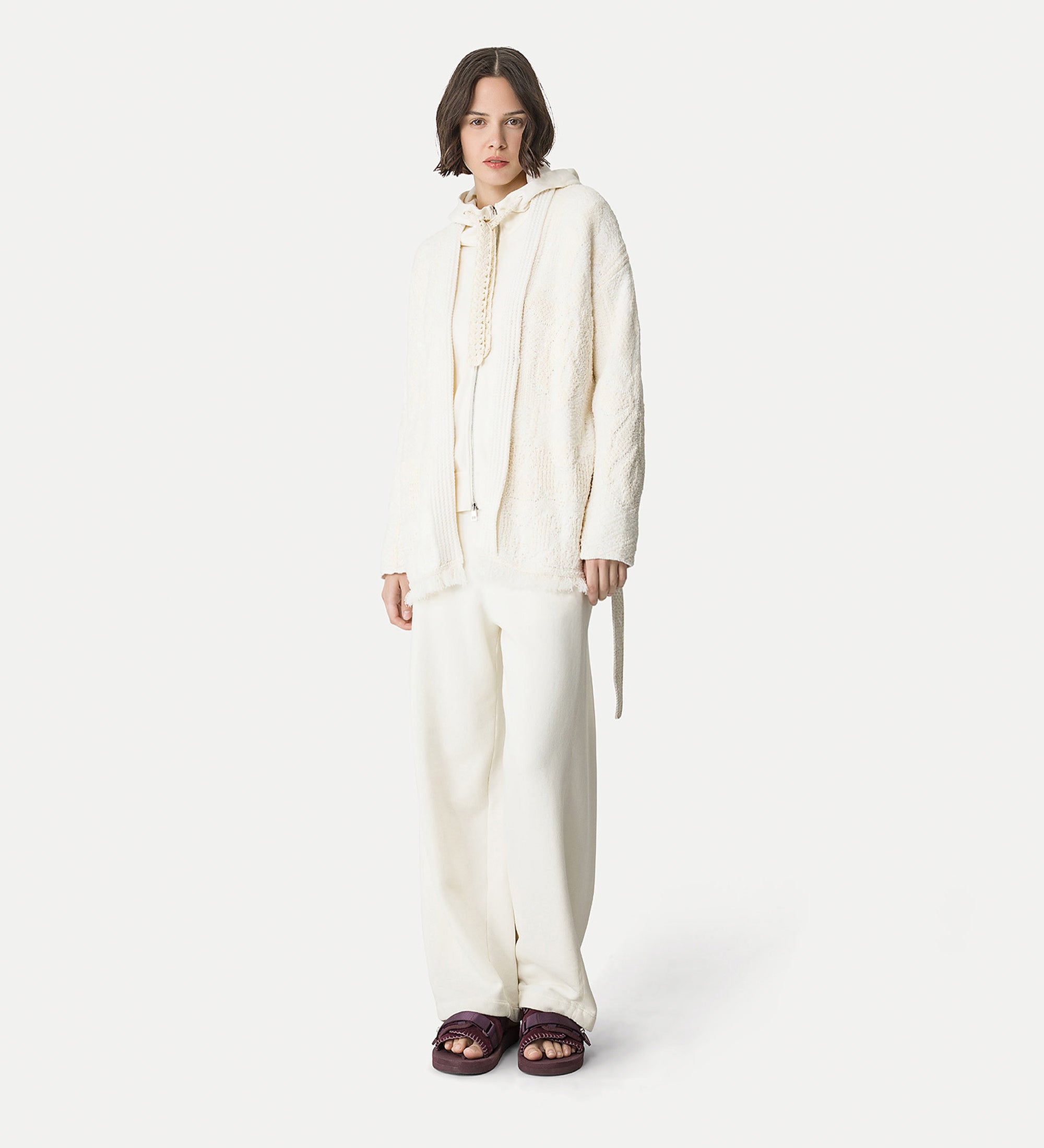 elastic—waist fleece trousers white