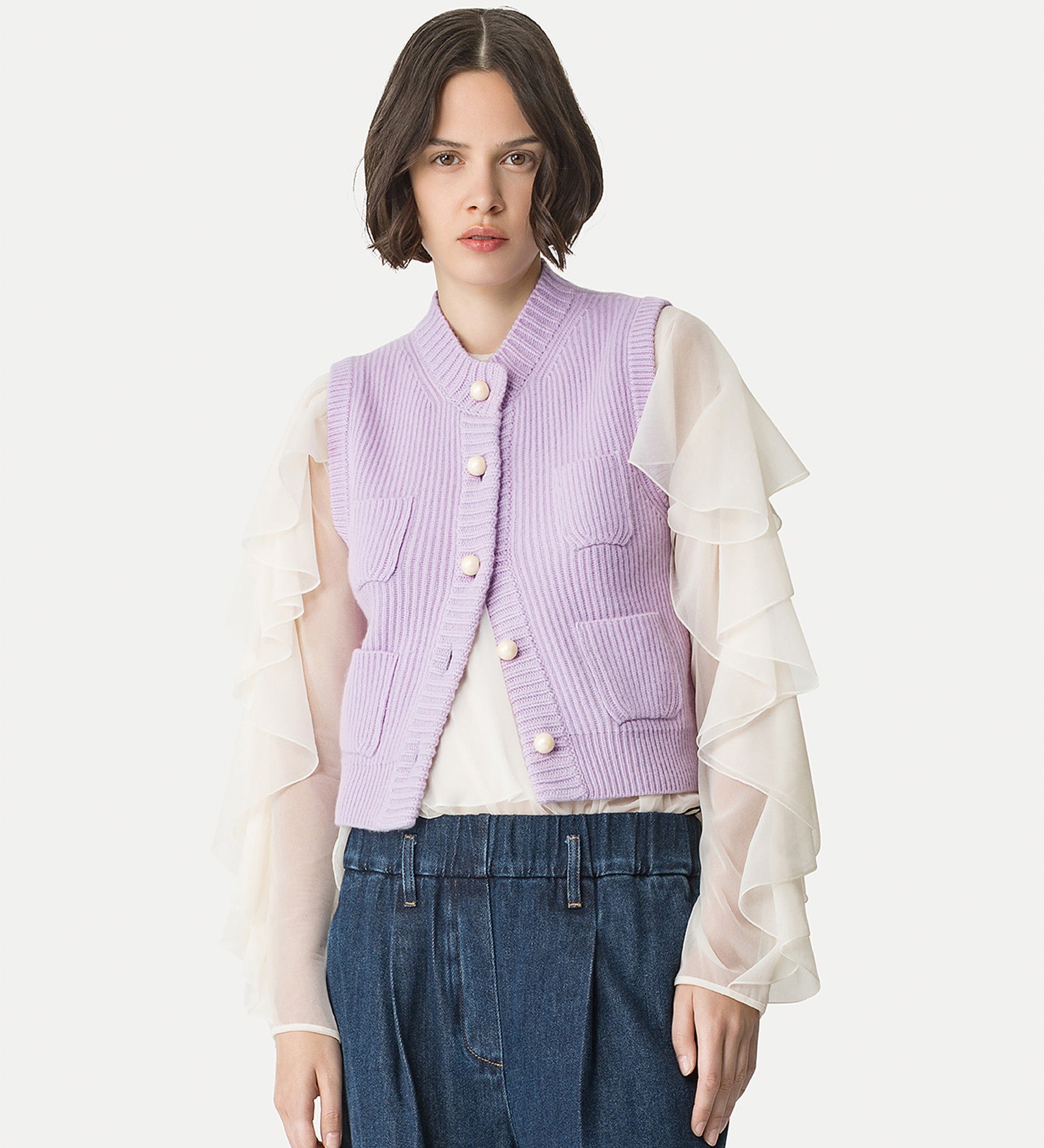 english rib vest in cashmere and wool lilac