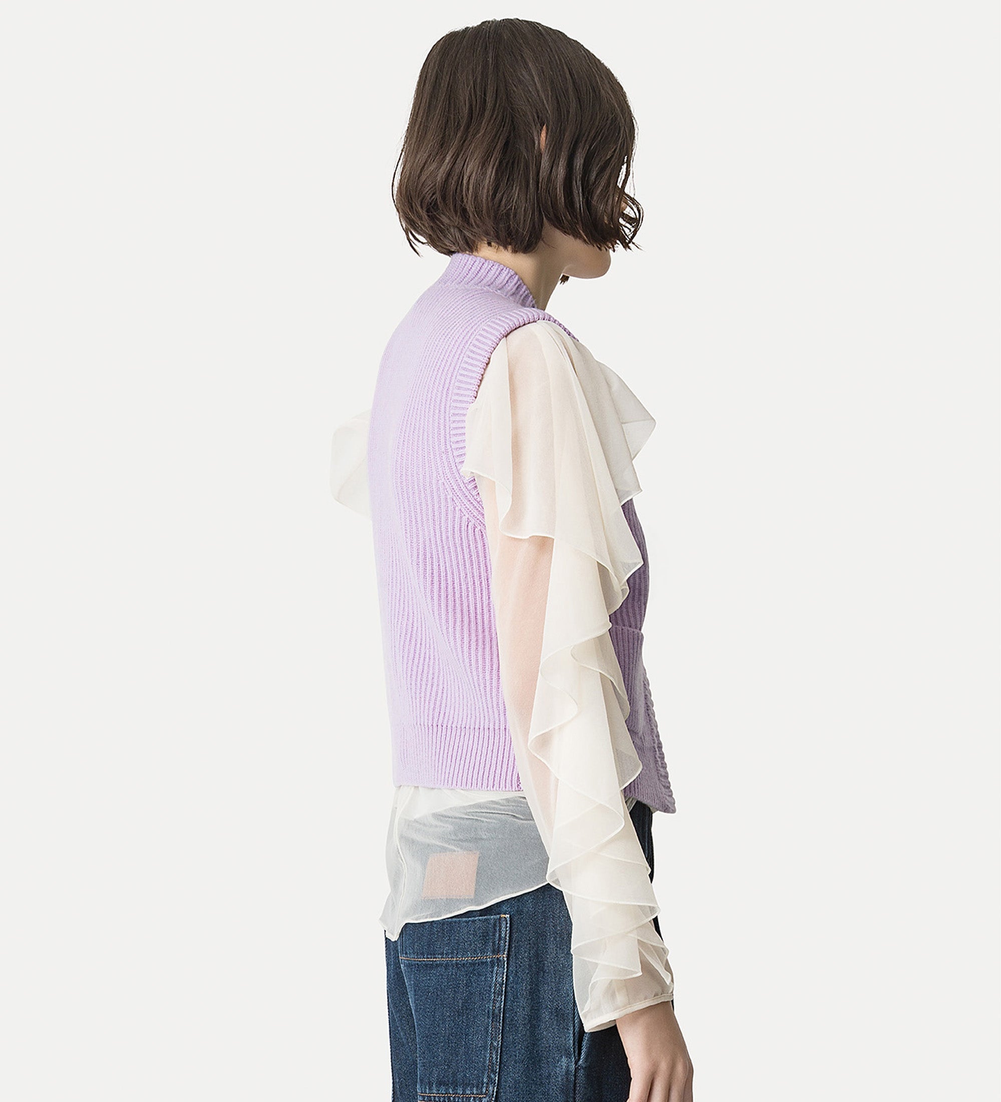 english rib vest in cashmere and wool lilac