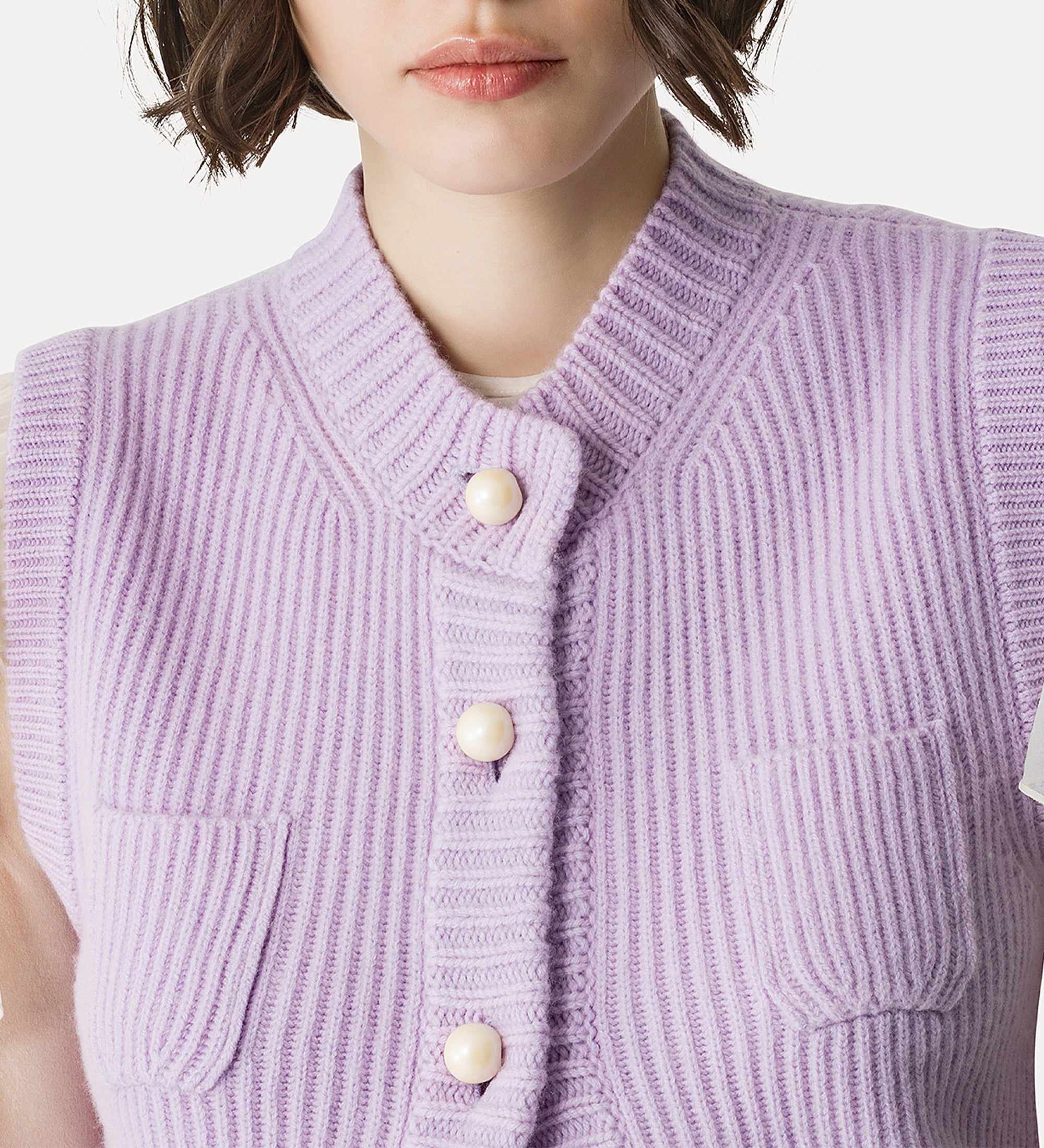 english rib vest in cashmere and wool lilac