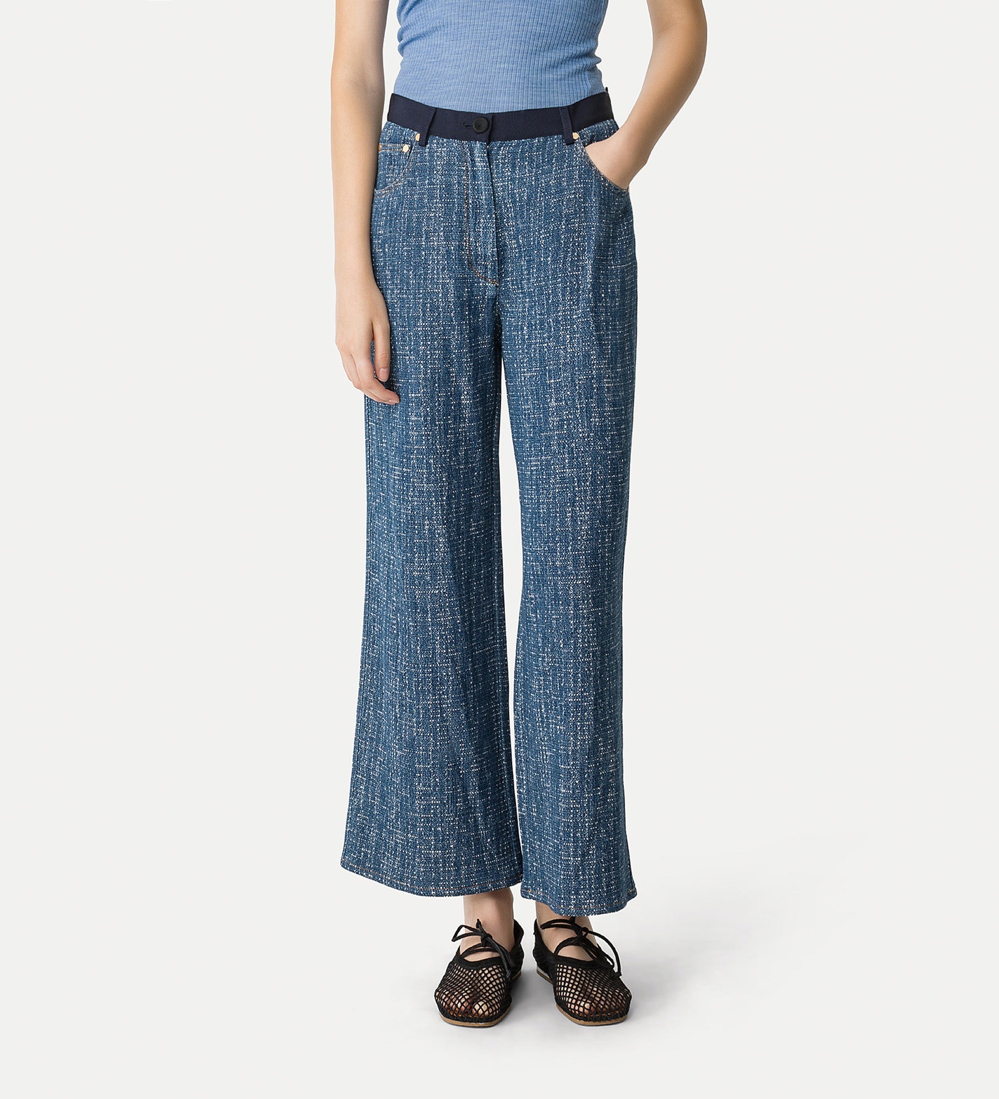 cropped tweed trousers blue