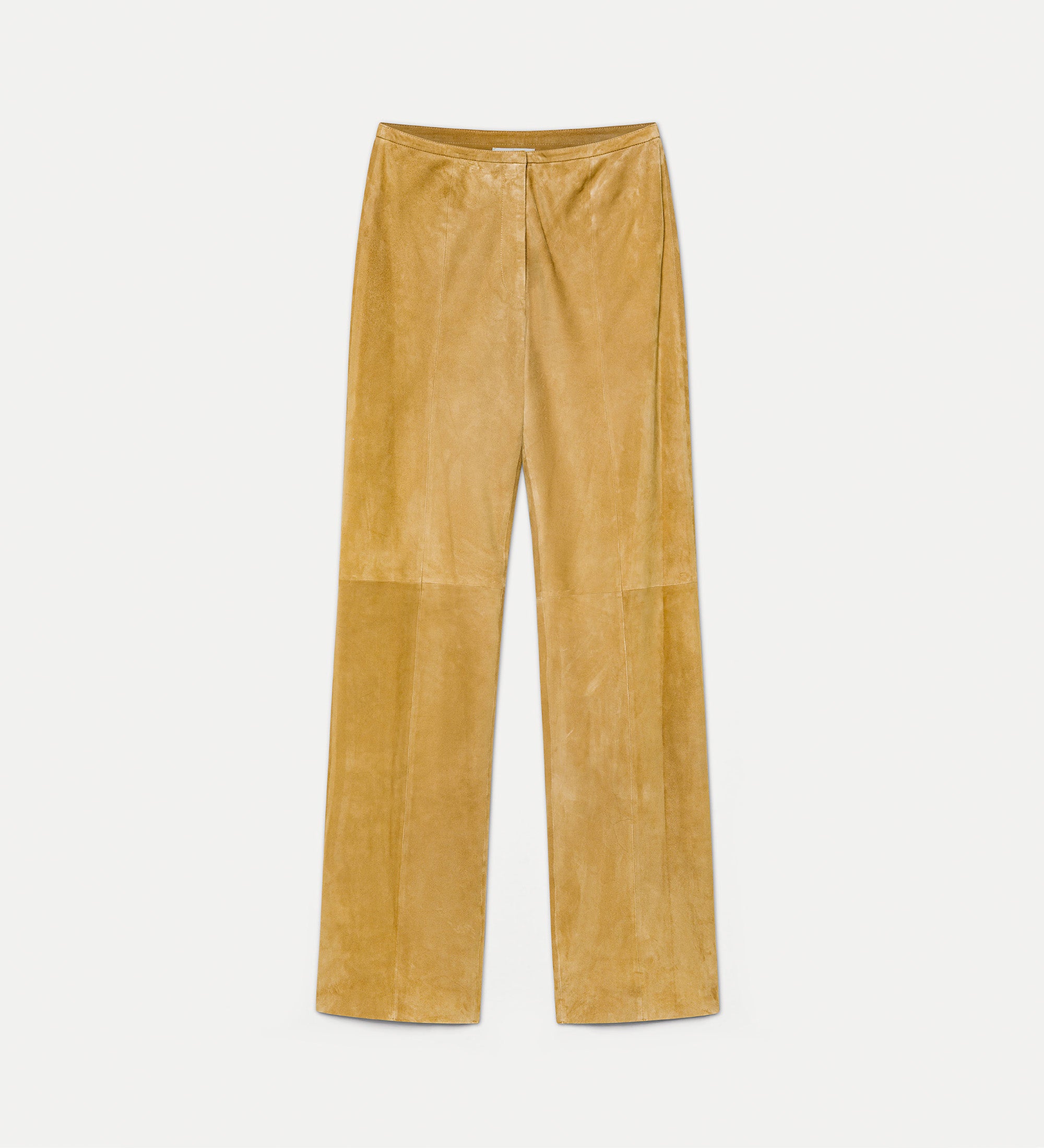straight—leg suede trousers yellow gold