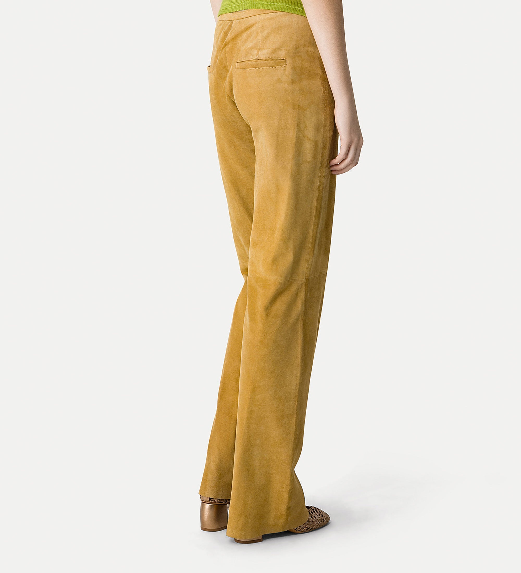 straight—leg suede trousers yellow gold