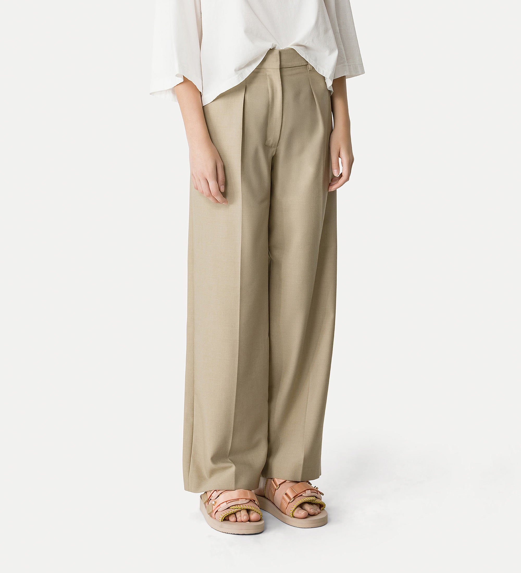 high—waisted trousers in grain de poudre ecru