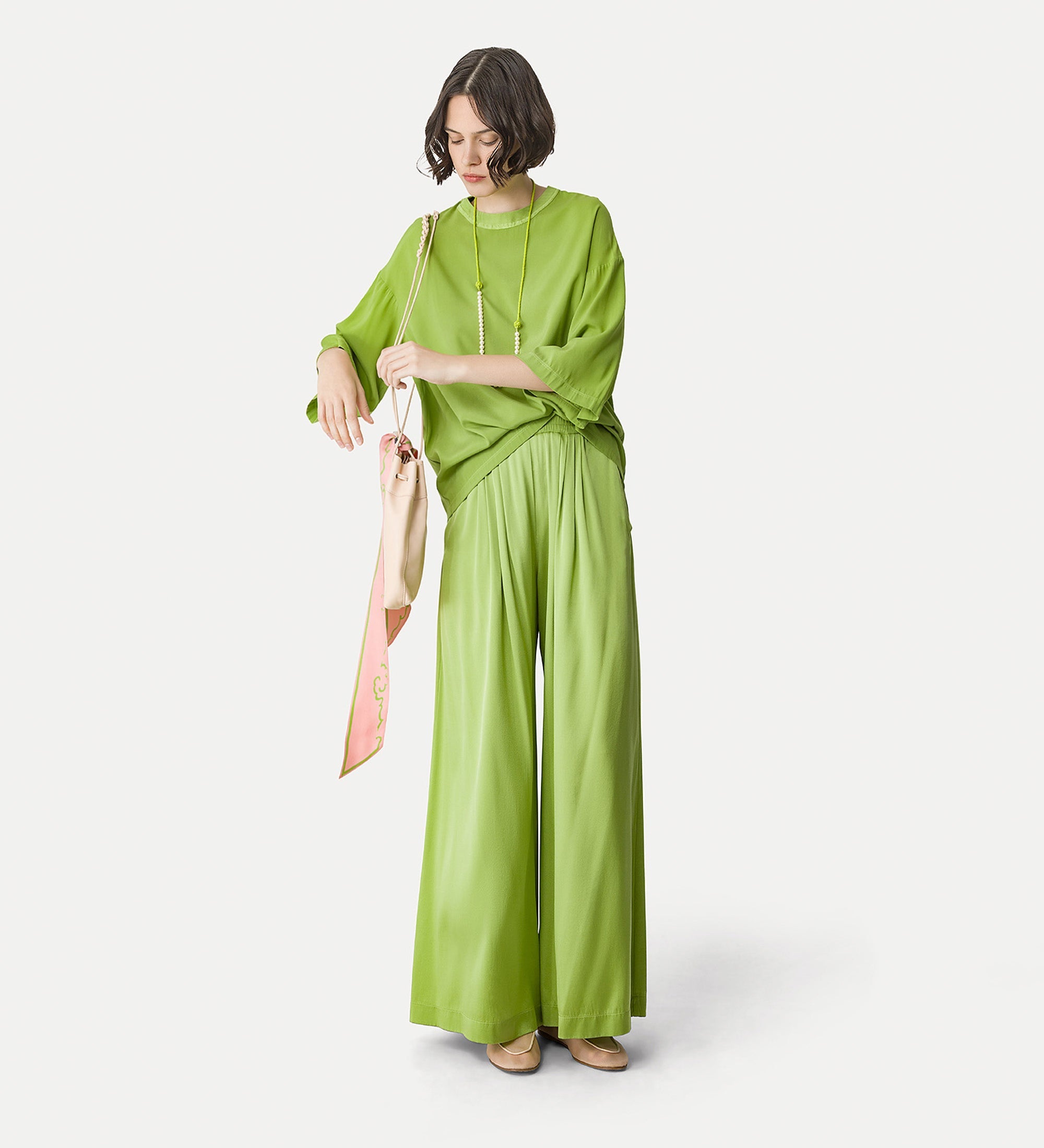 stretch silk—satin trousers green