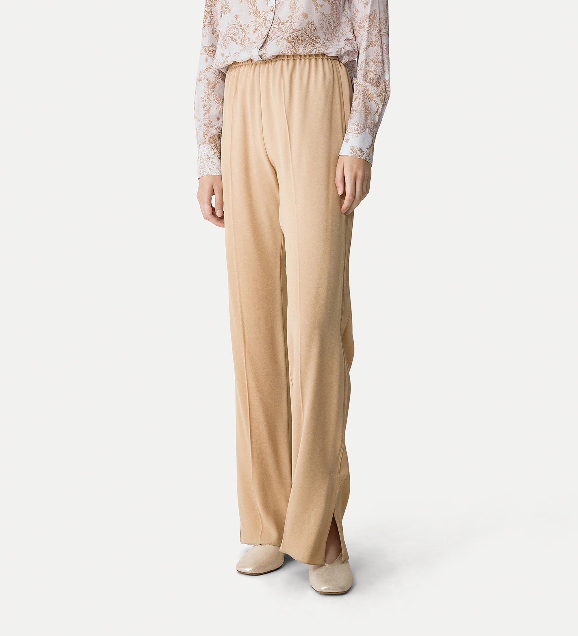 elastic—waist trousers in envers satin ecru