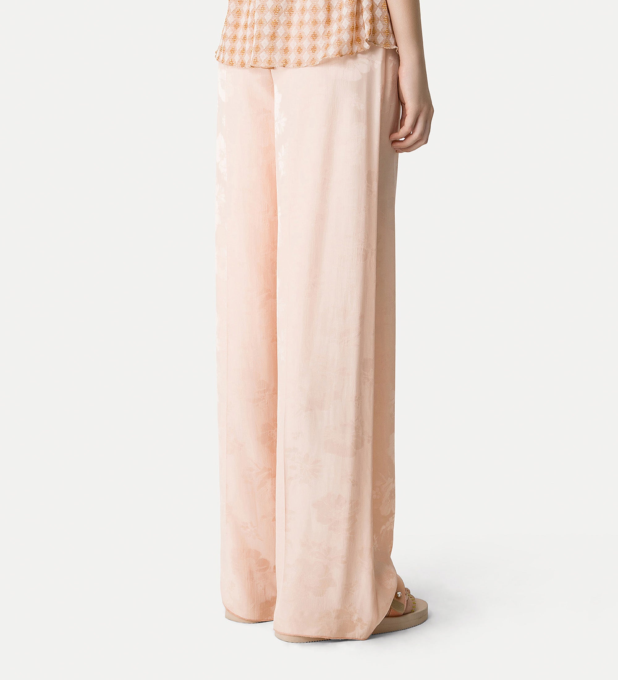 high—waisted trousers in jacquard bouquet pink