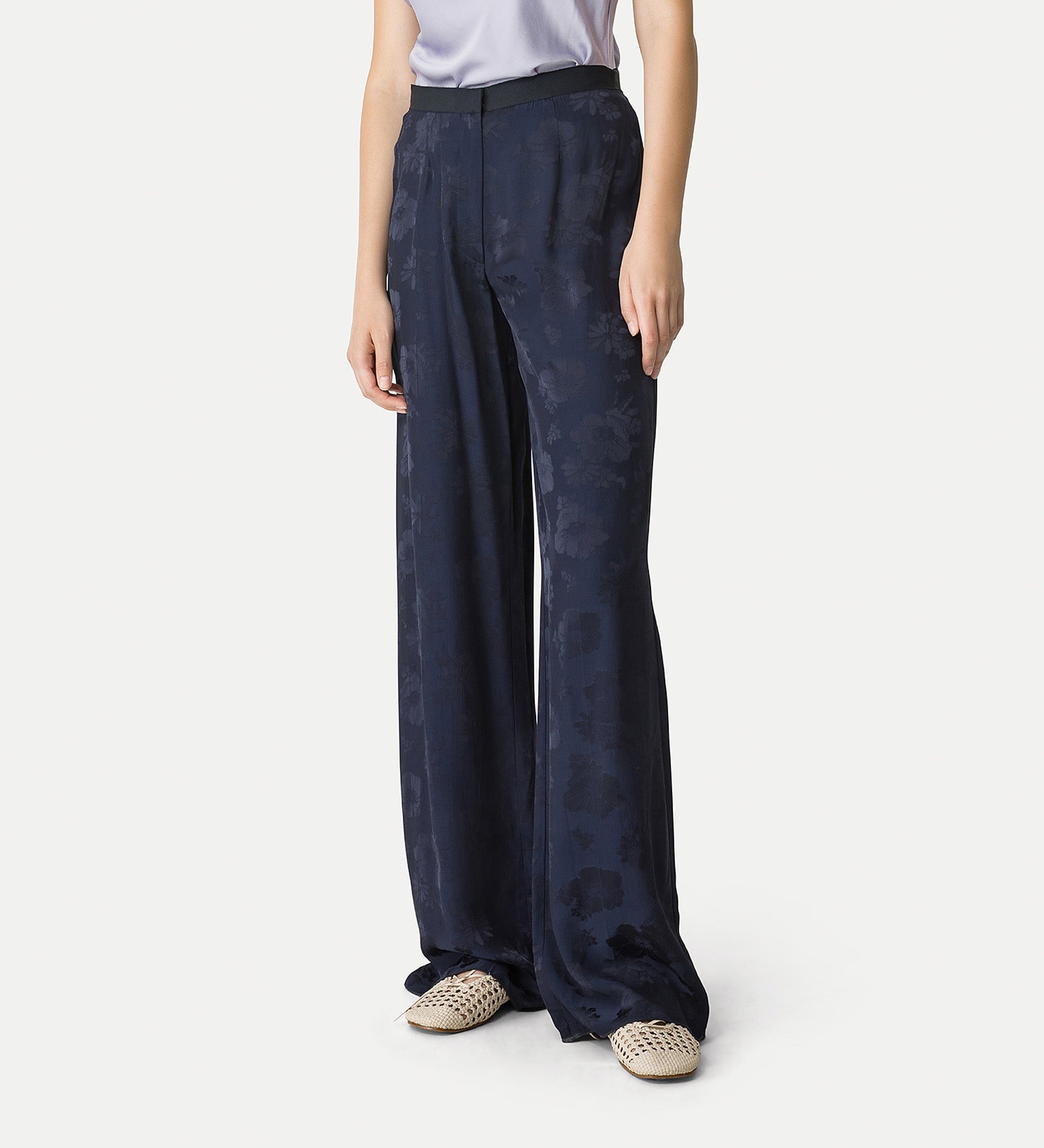 fluid jacquard bouquet trousers blue