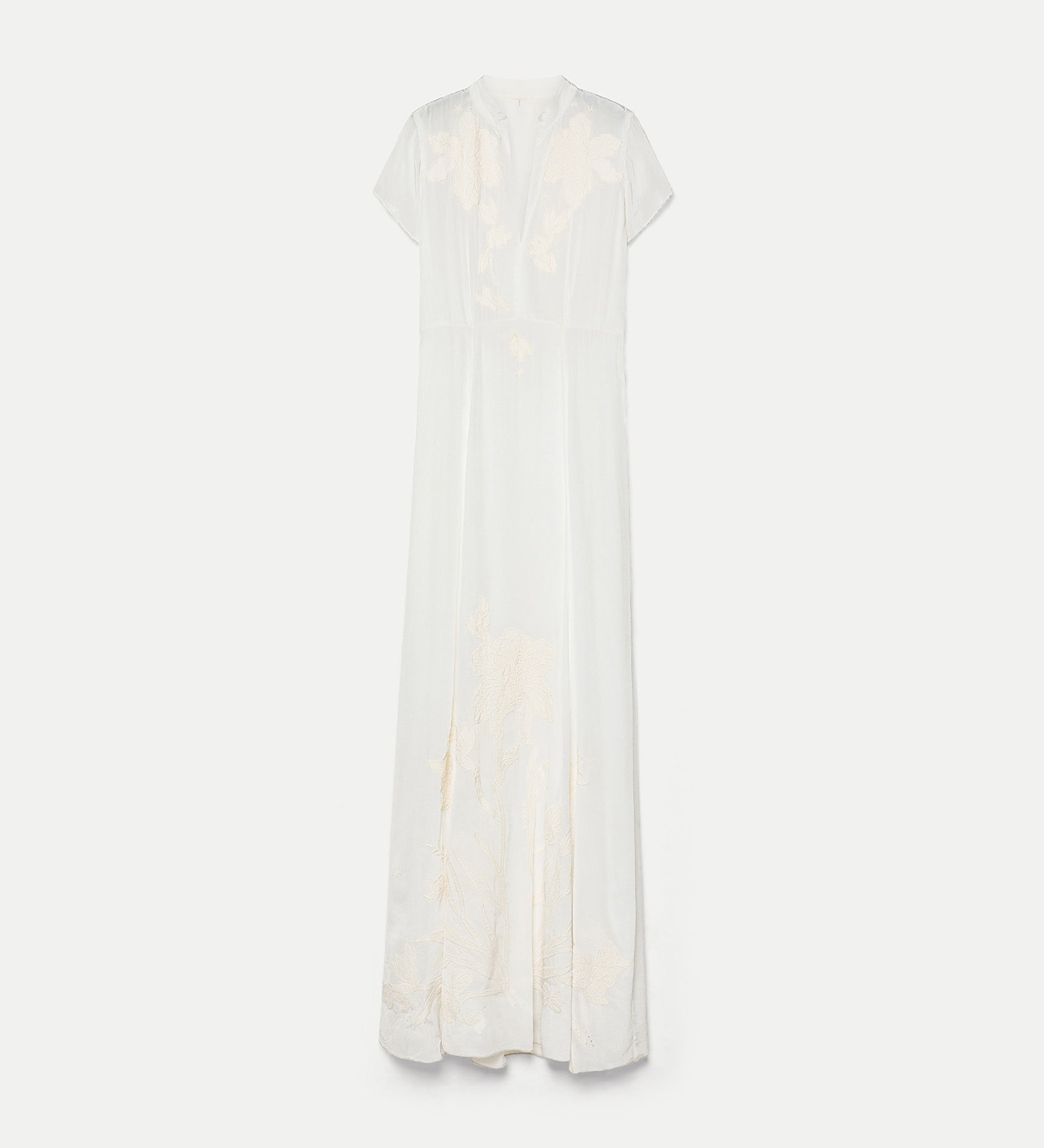 robe en crêpe de chine brodée “iris velvet” blanc