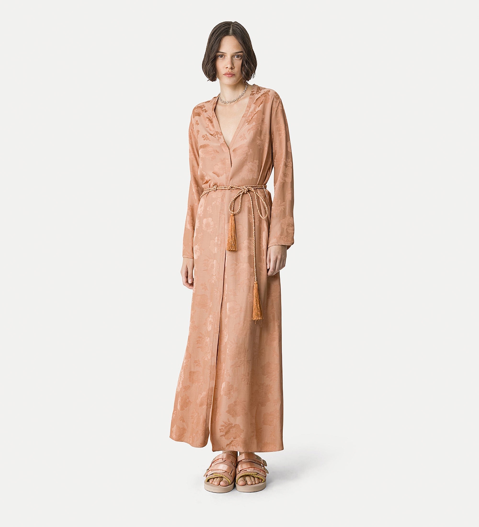 long sleeve bouquet dress brown