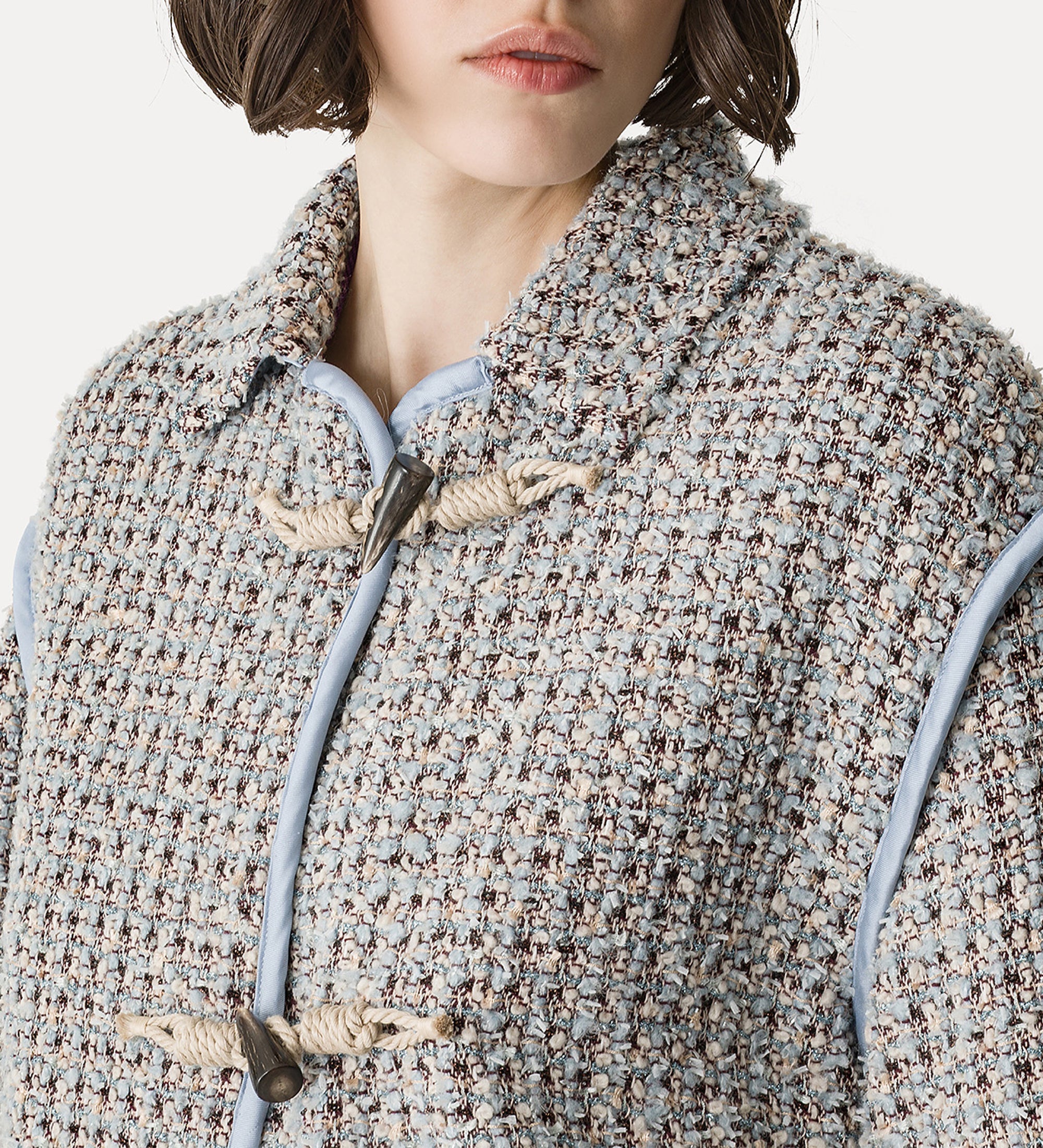 short duffle coat in fancy tweed light blue