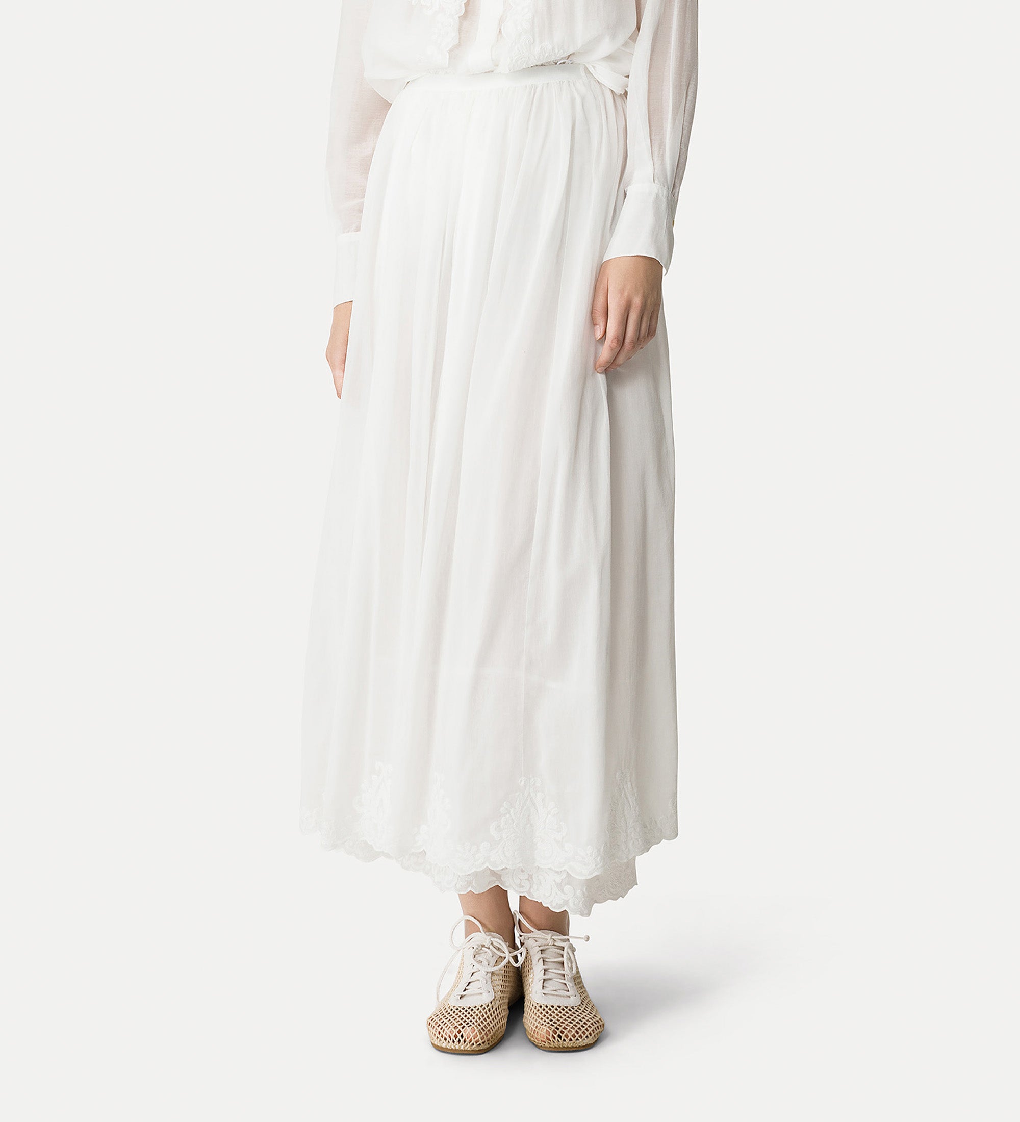 long skirt in embroidered voile white