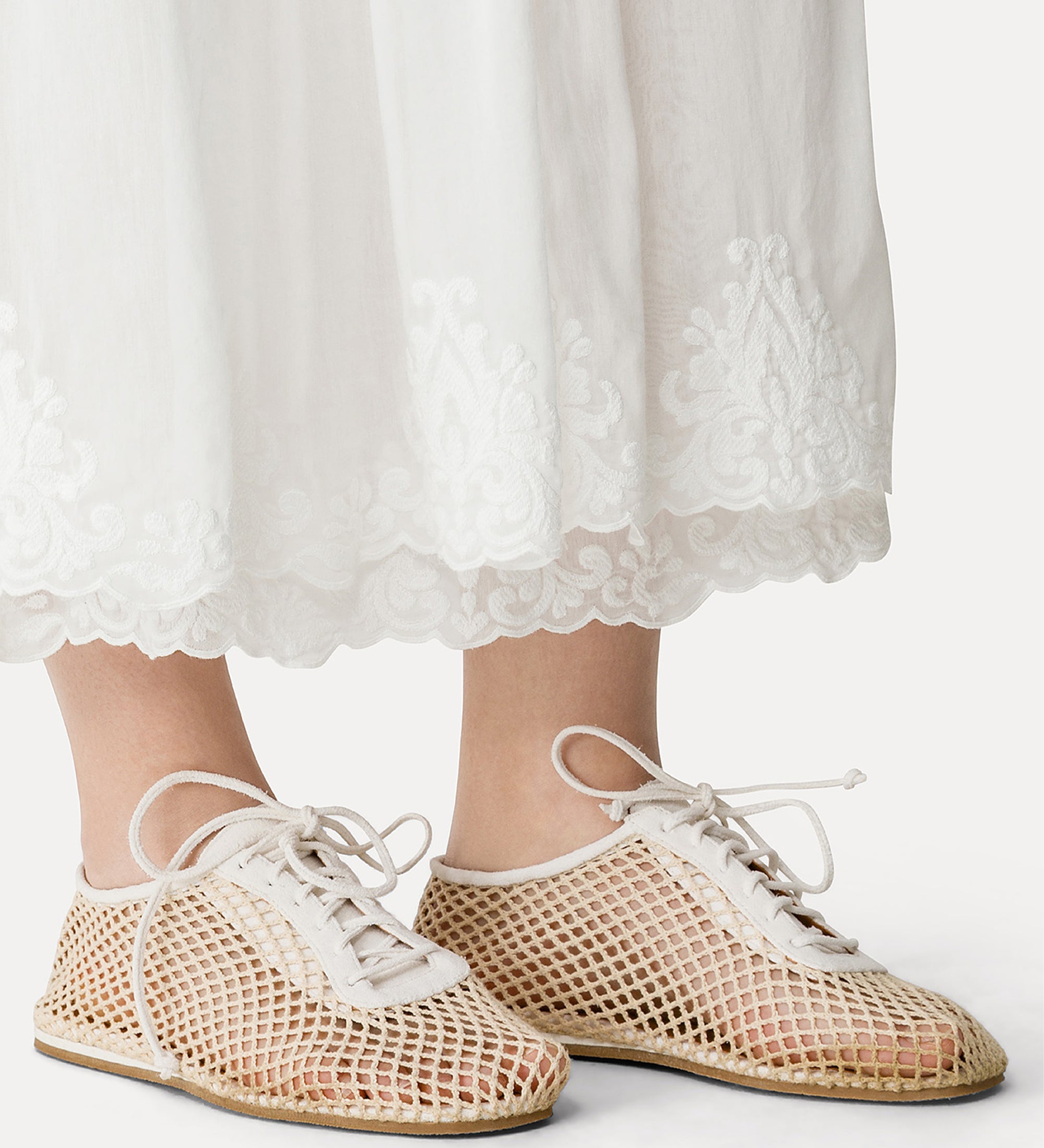 long skirt in embroidered voile white