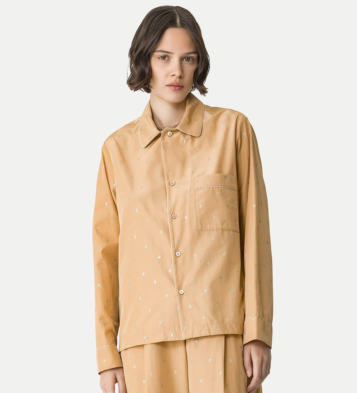 pajama—style shirt in glitter taffeta ambra | forte_forte