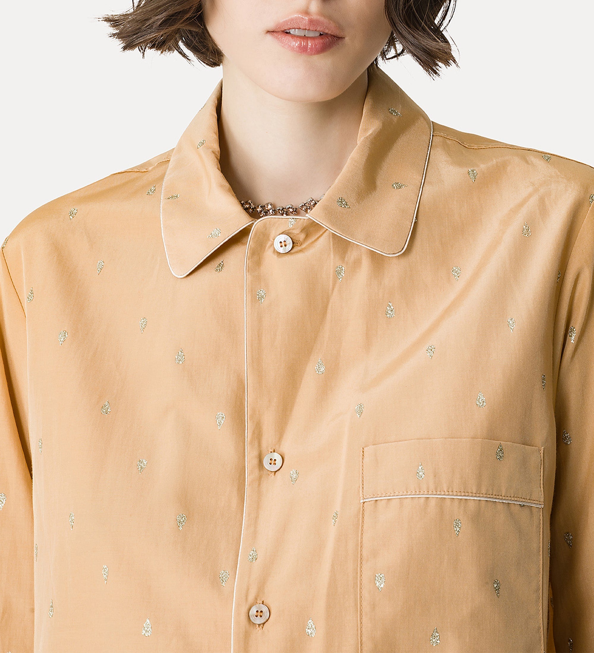pajama—style shirt in glitter taffeta yellow gold