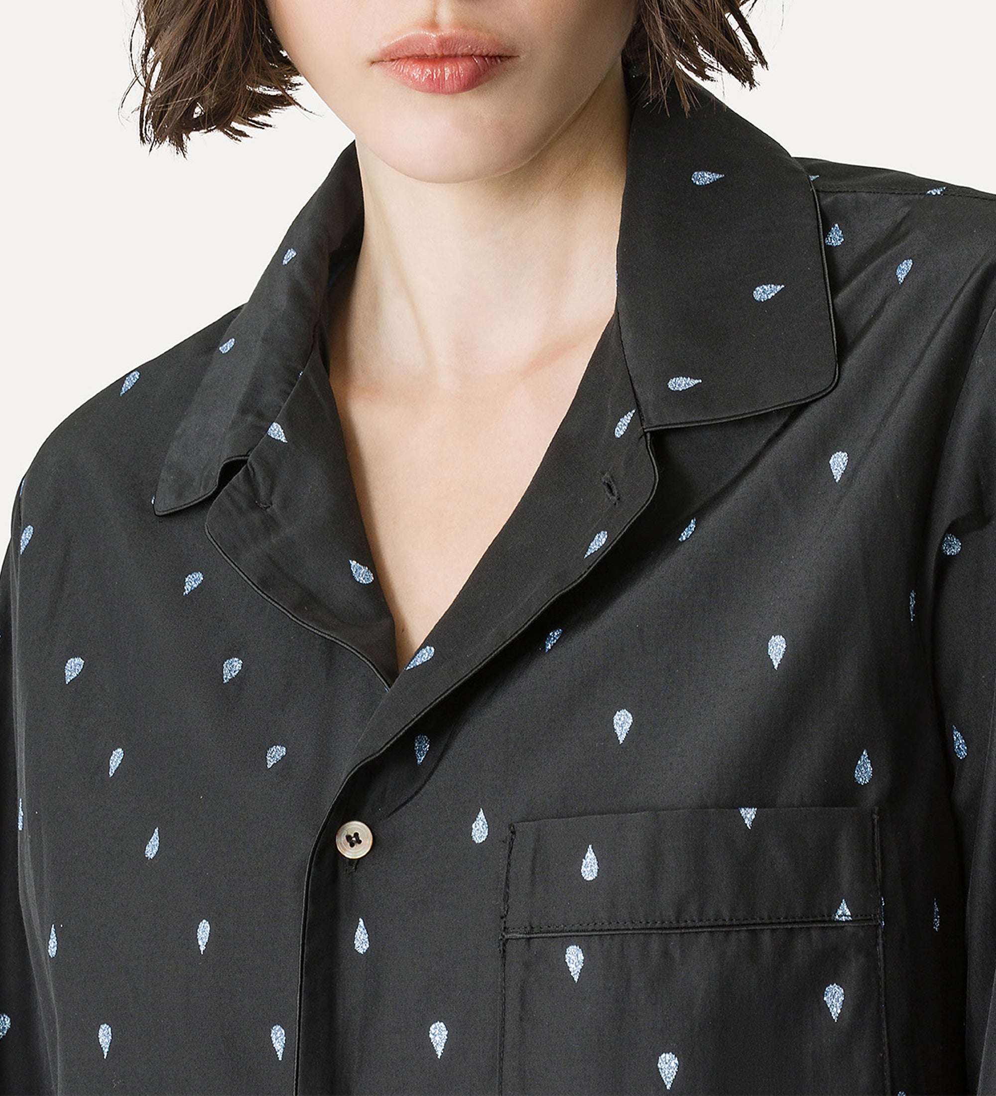pajama—style shirt in glitter taffeta black
