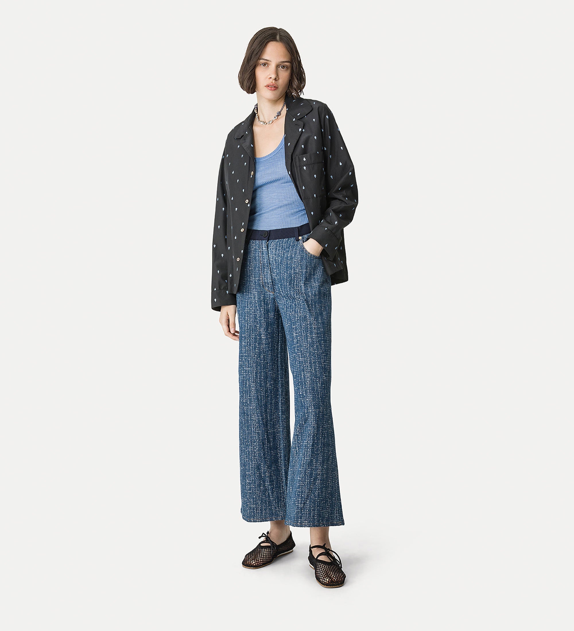 pajama—style shirt in glitter taffeta black