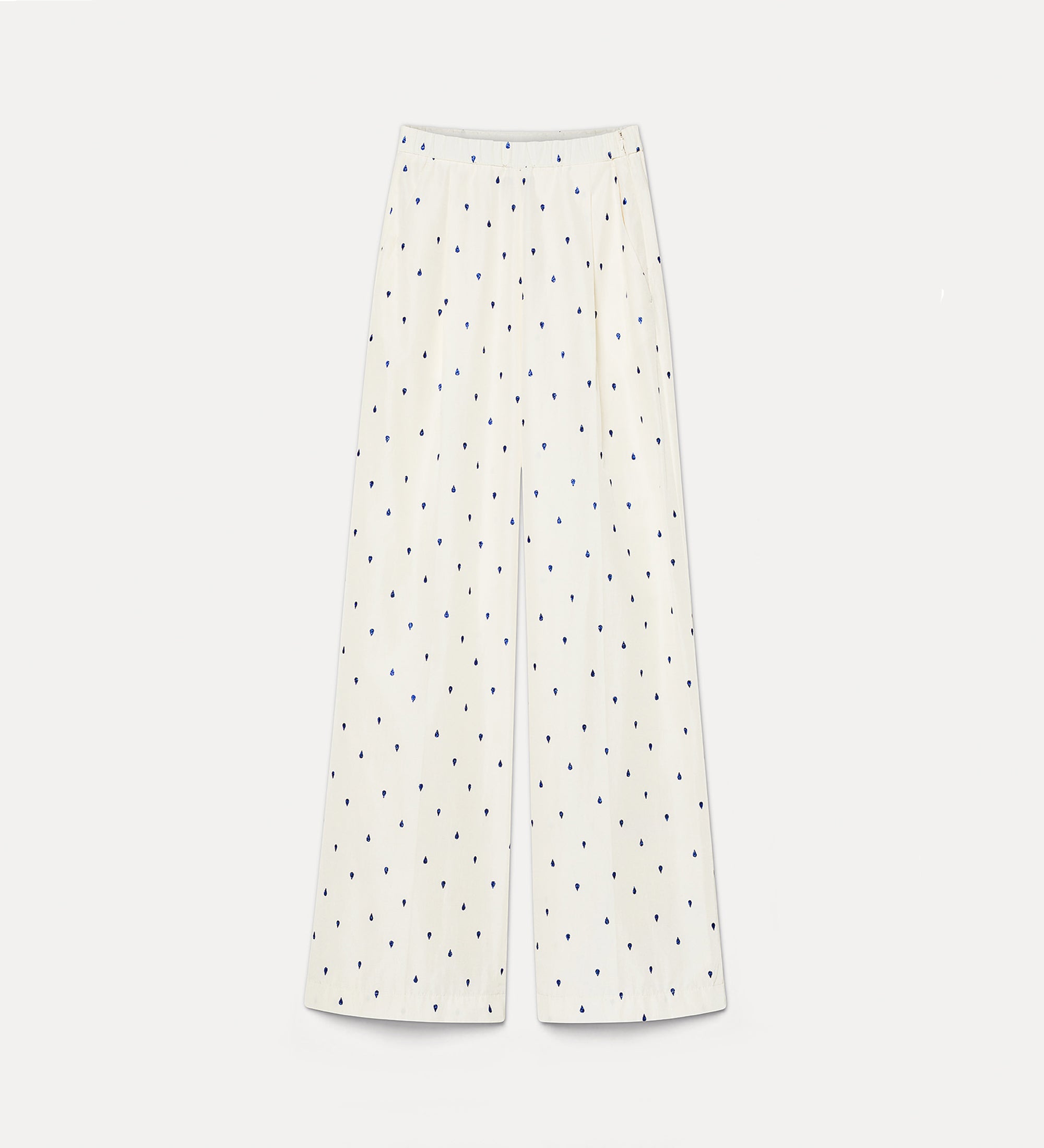 high—waisted trousers in glitter taffeta white