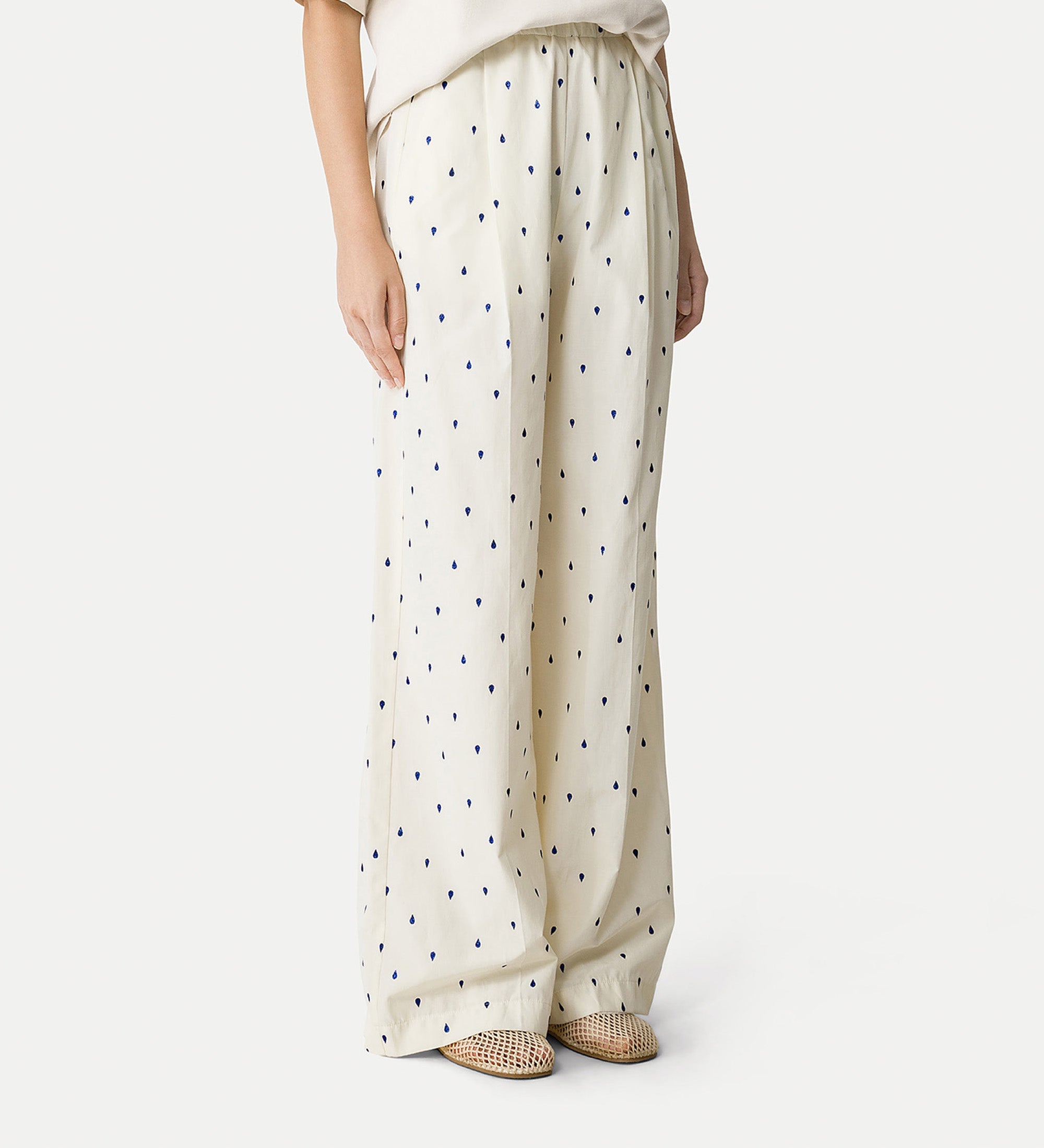 high—waisted trousers in glitter taffeta white