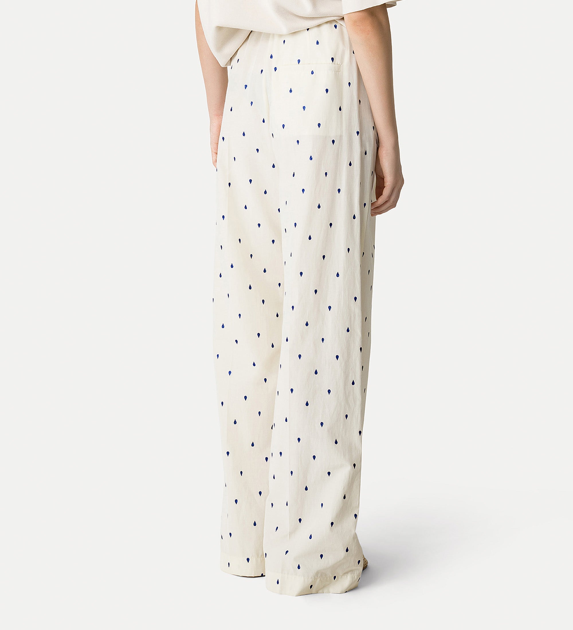 high—waisted trousers in glitter taffeta white