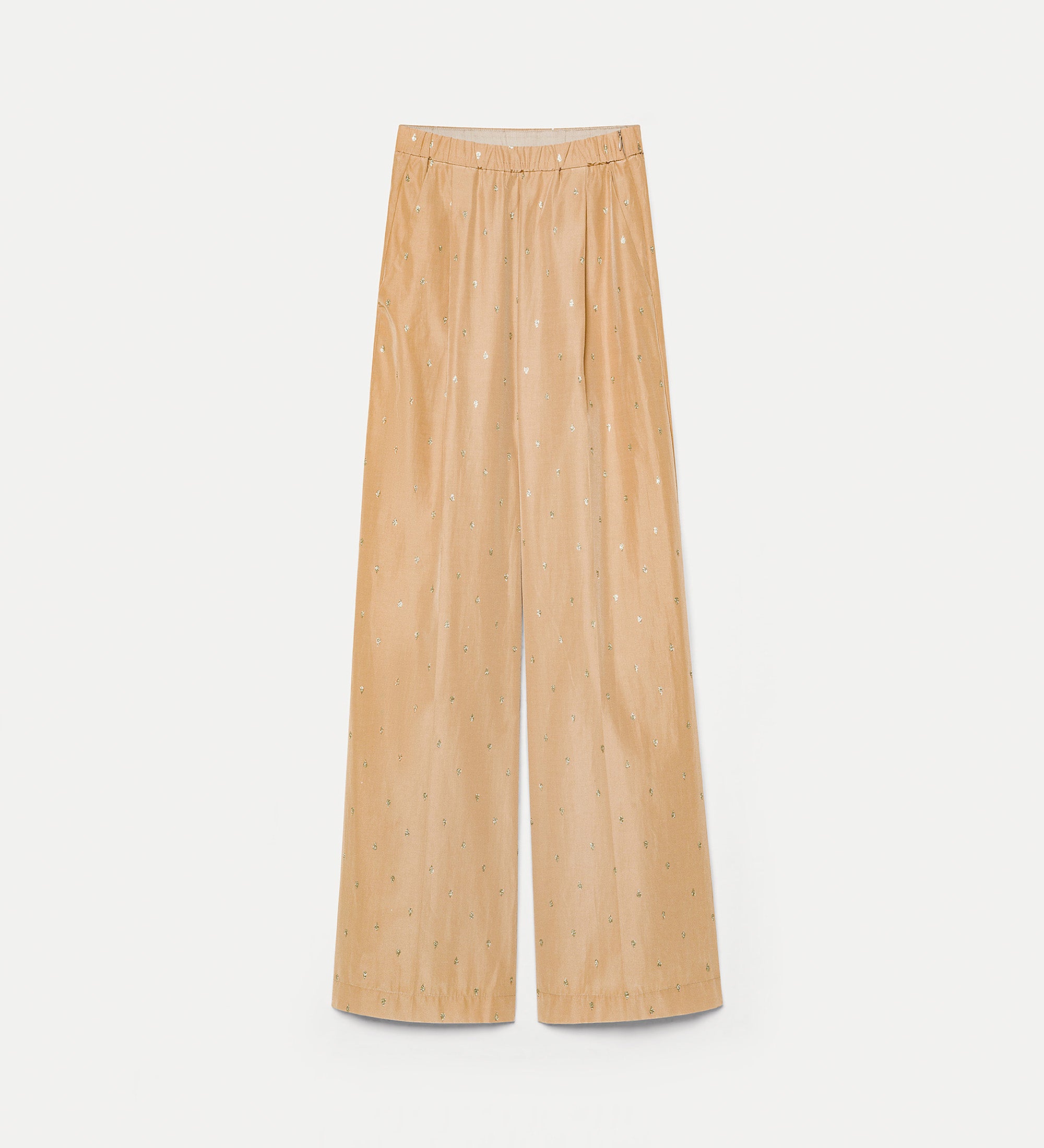 high—waisted glitter trousers yellow gold