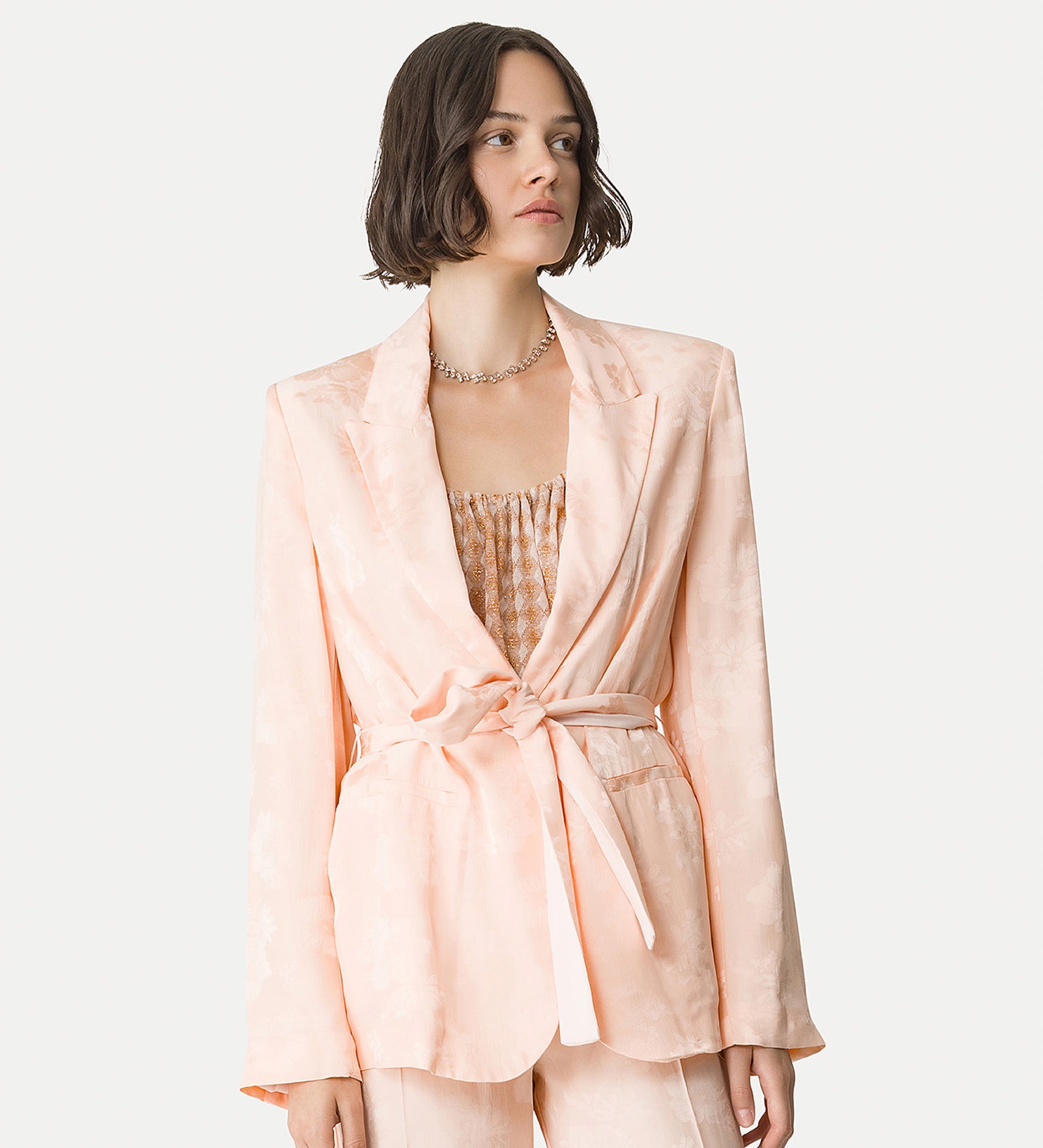 unstructured jacket in jacquard bouquet pink
