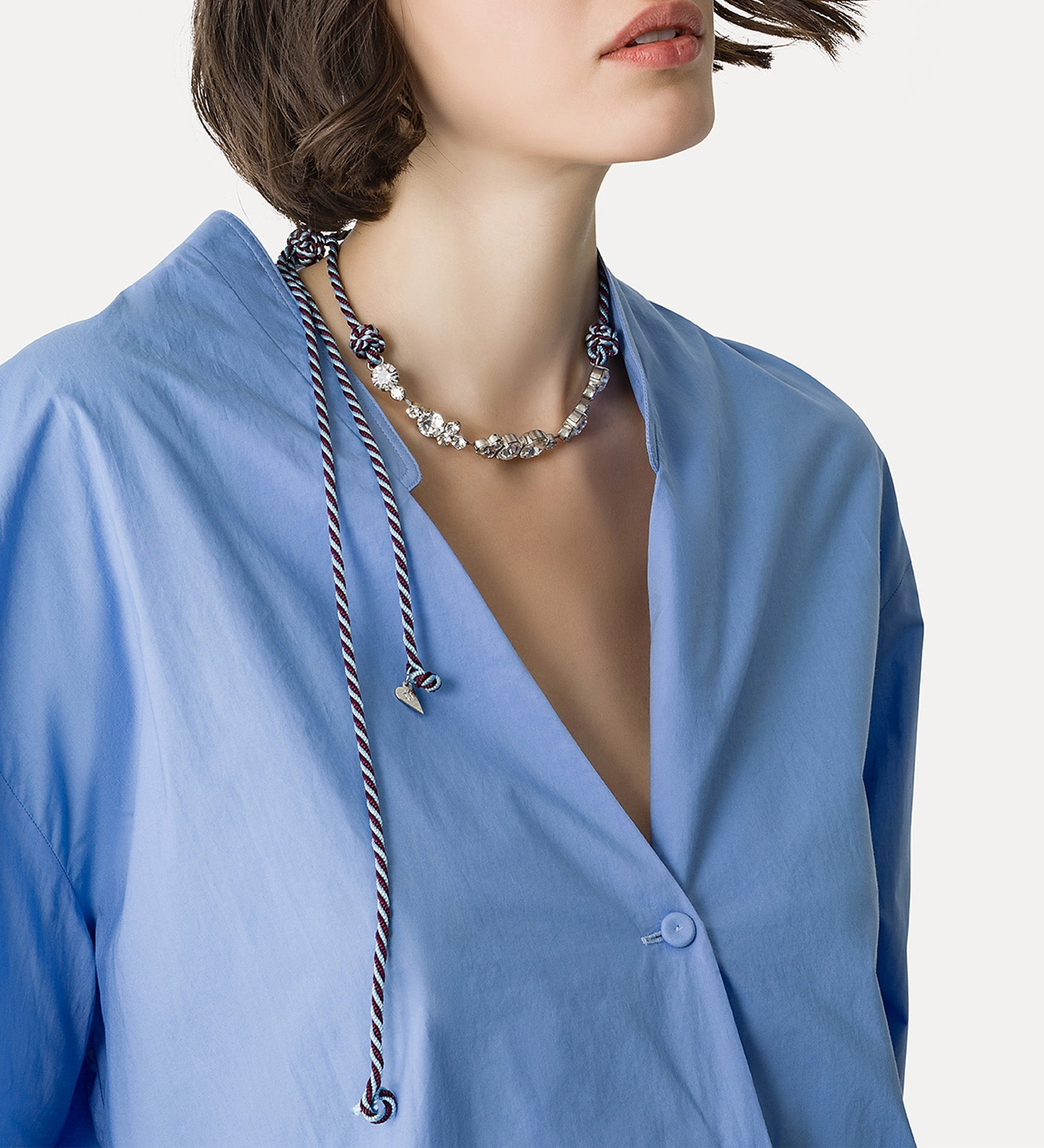 braided cord necklace with crystals lilac