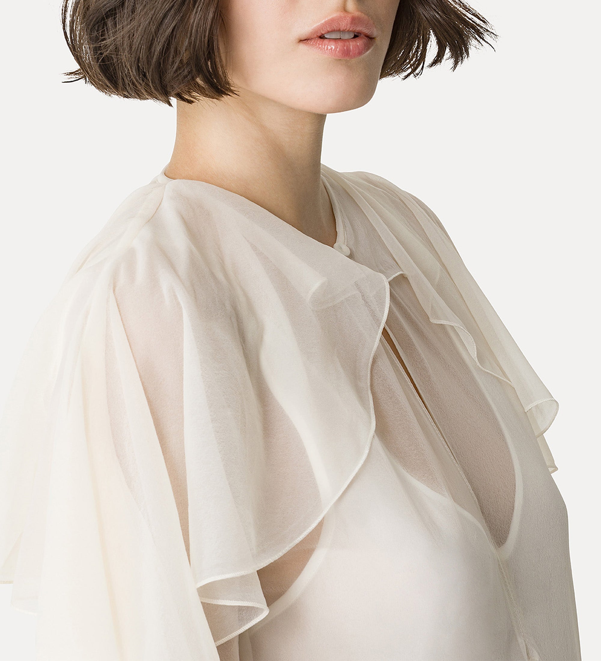 ruffled dress in contemporary chiffon white