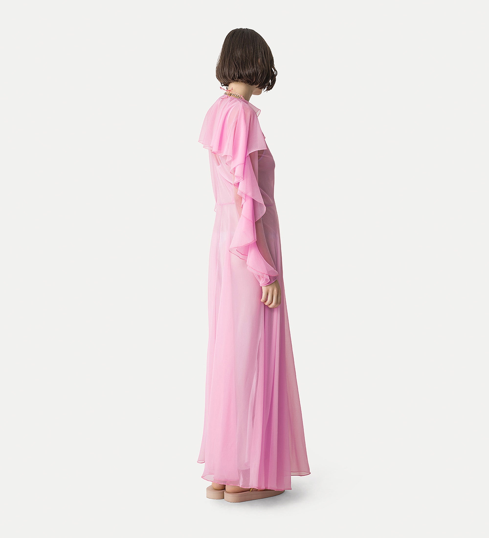 long dress in contemporary chiffon pink
