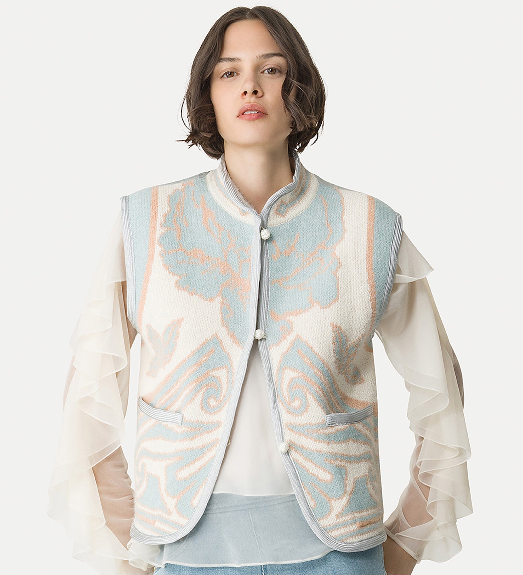 jacquard vest “peonia my love” light blue
