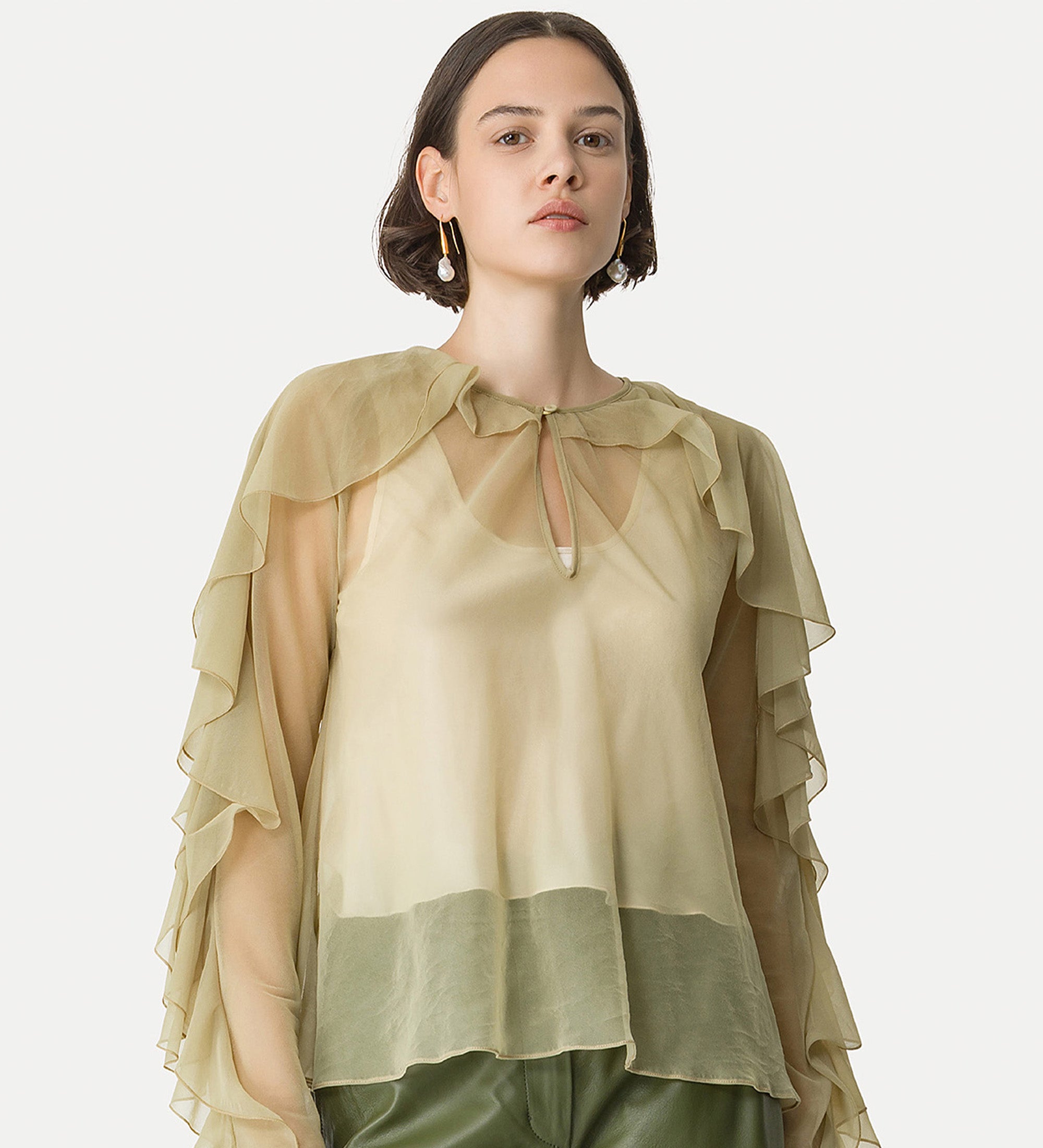 ruffled chiffon shirt ecru