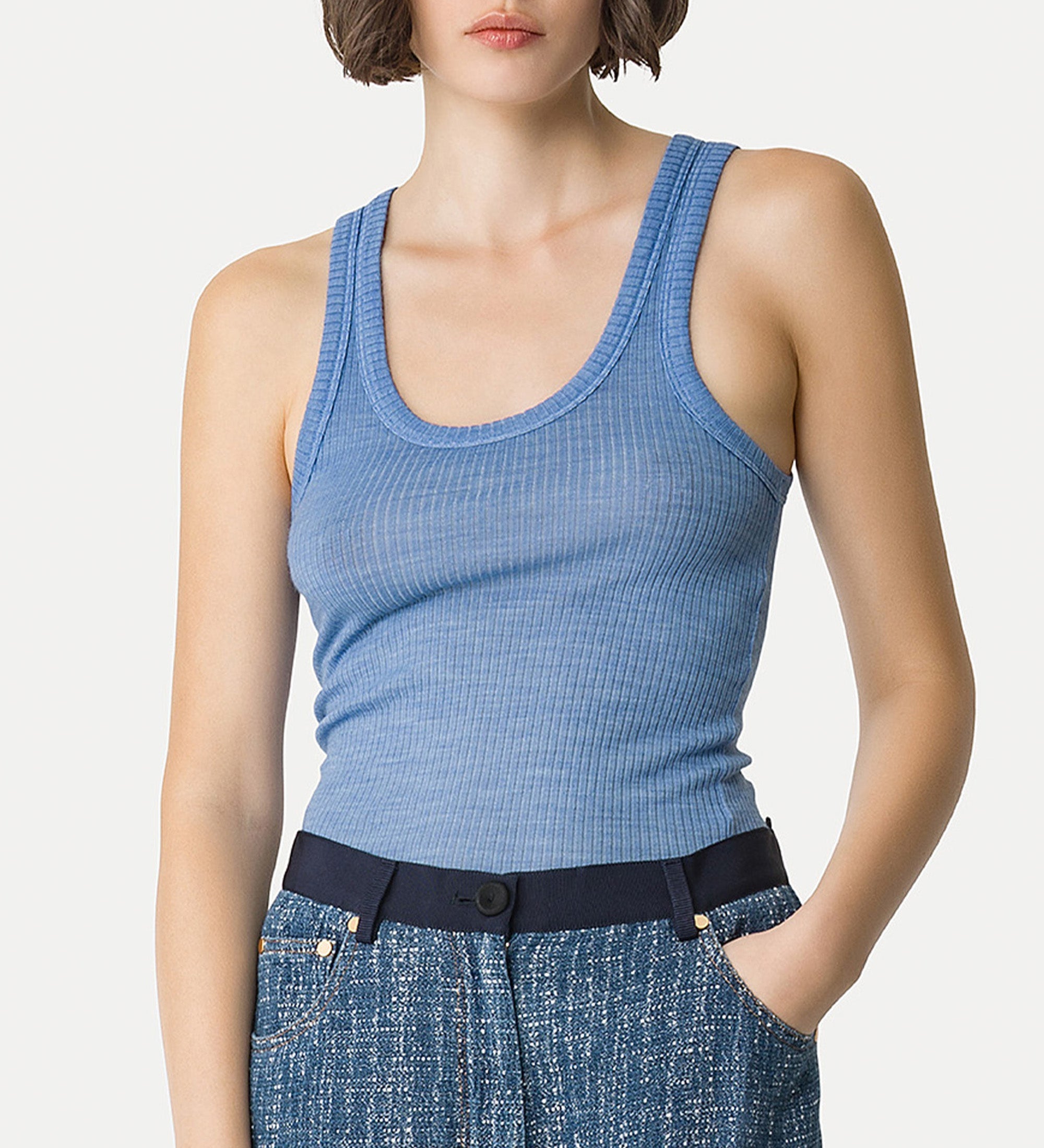 ribbed jersey tank top light blue